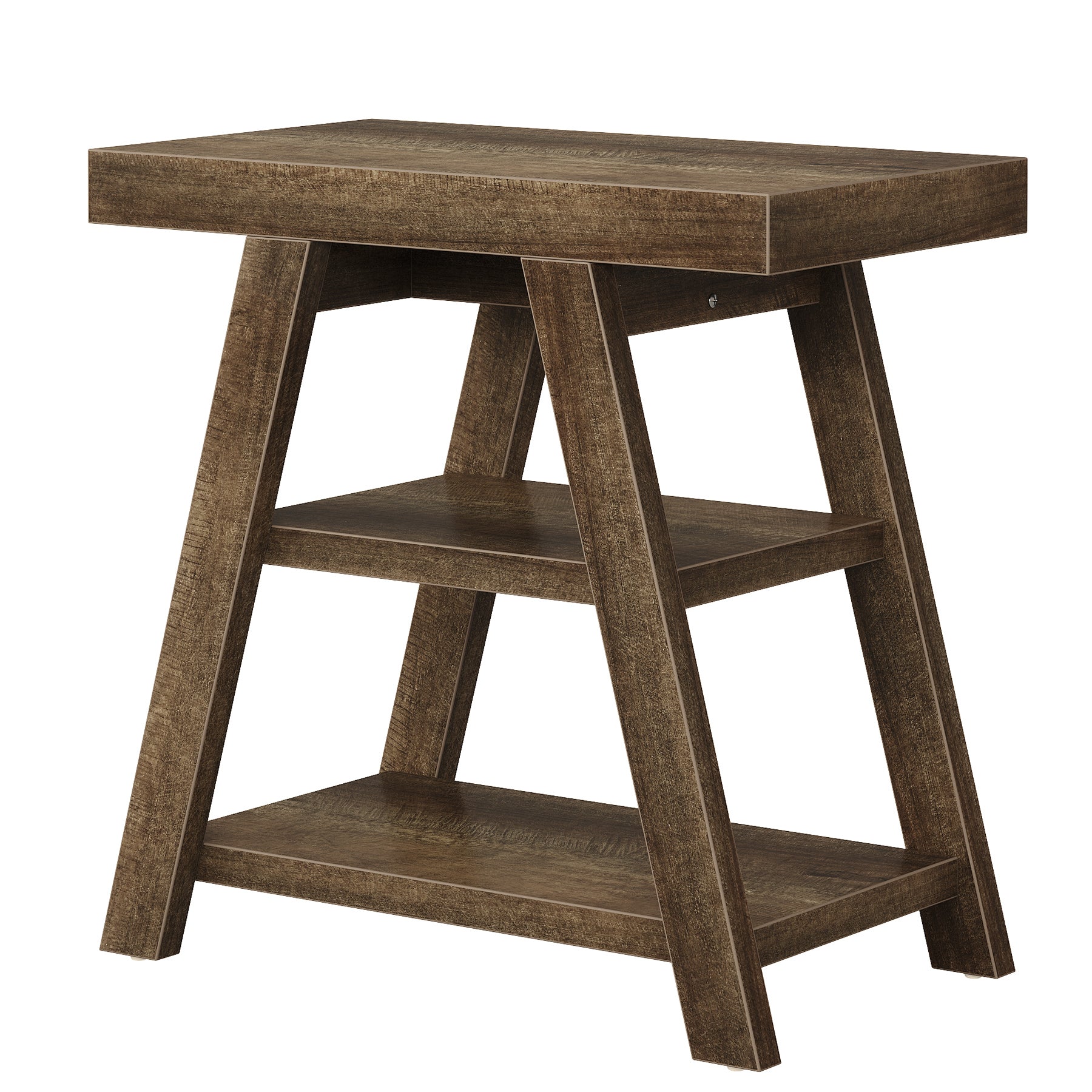 Tribesigns Table d’Appoint Rustique en Bois à 3 Niveaux avec Pieds Trapézoïdaux, 60 x 35 x 60 cm