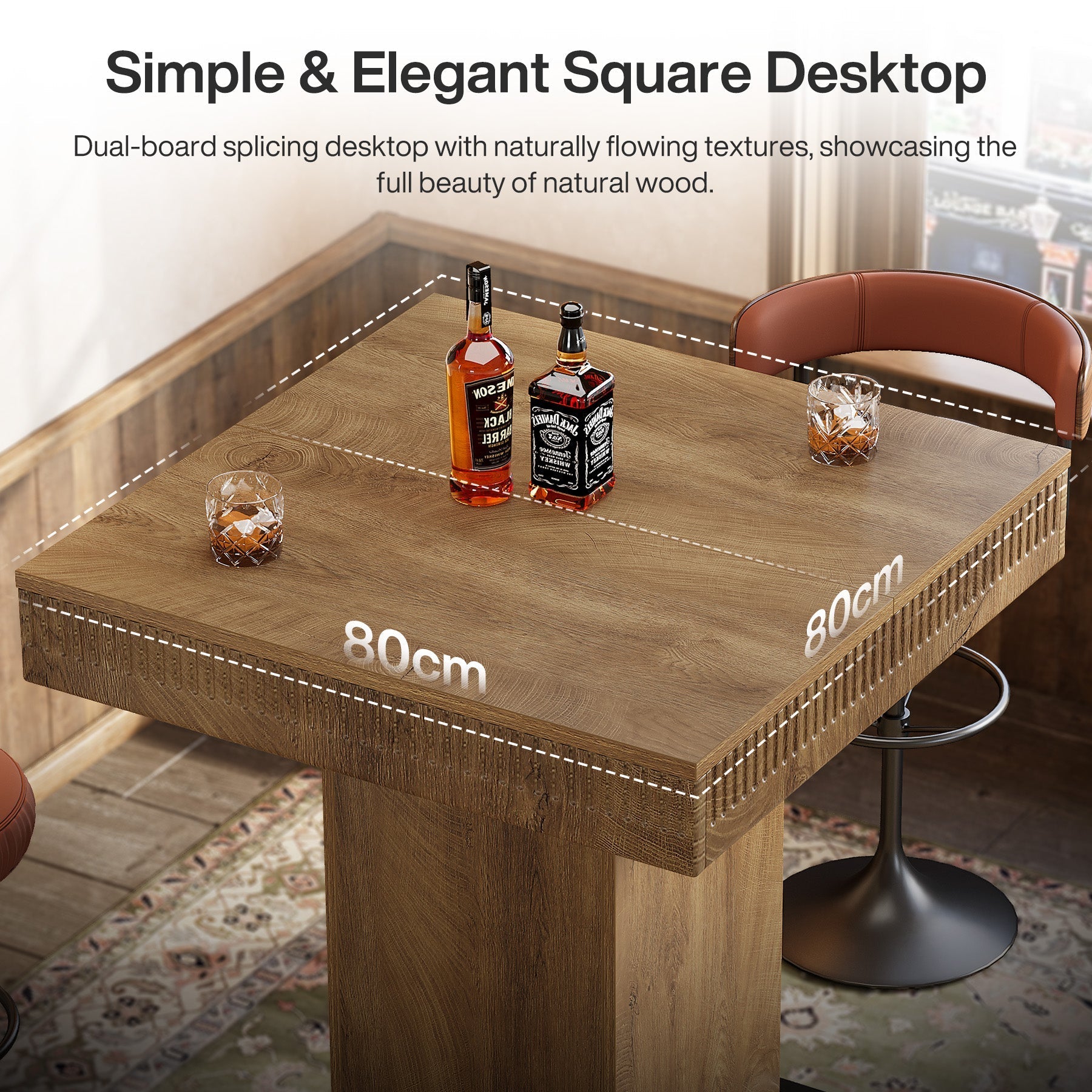 Tribesigns Vierkante Bartafel 80cm met Houten Blad en Metalen Onderstel, Industriële Bistrotafel