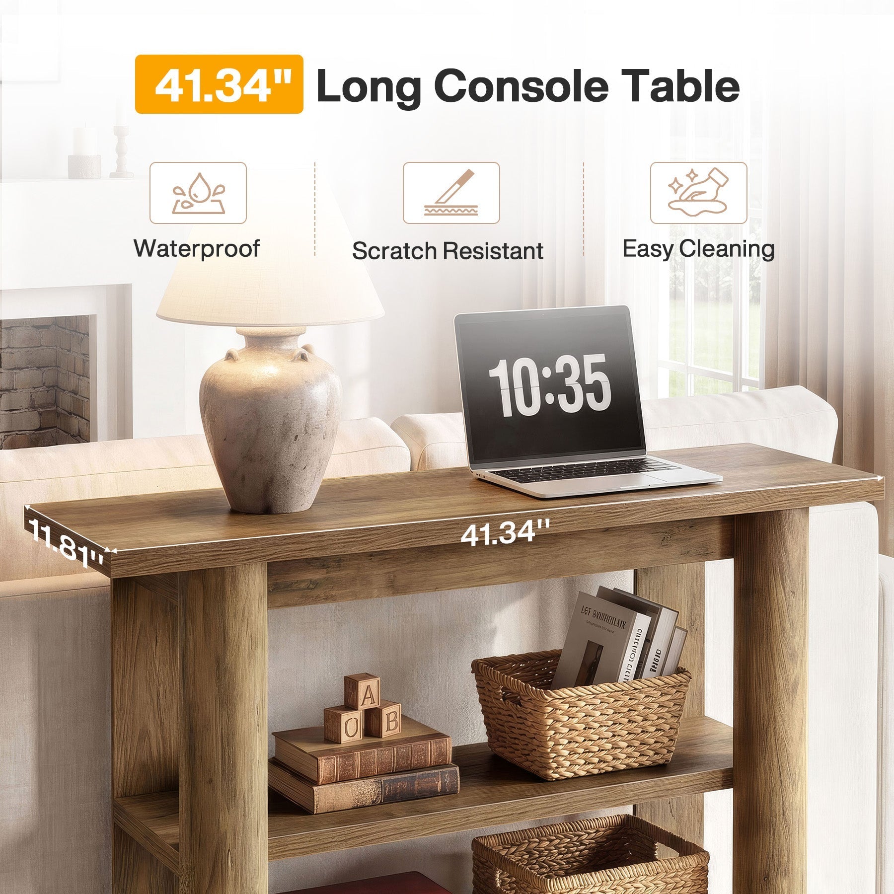 Tribesigns Console de 105 cm, Table d'entrée étroite avec 3 étagères et structure épaisse