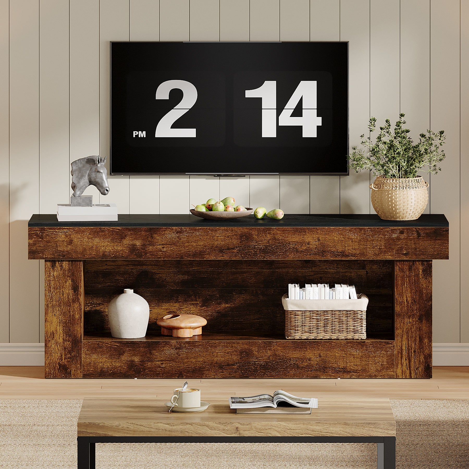 Tribesigns Meuble TV Bas de 160 cm avec Rangement, Meuble TV Moderne pour Téléviseurs de 60 à 70 Pouces