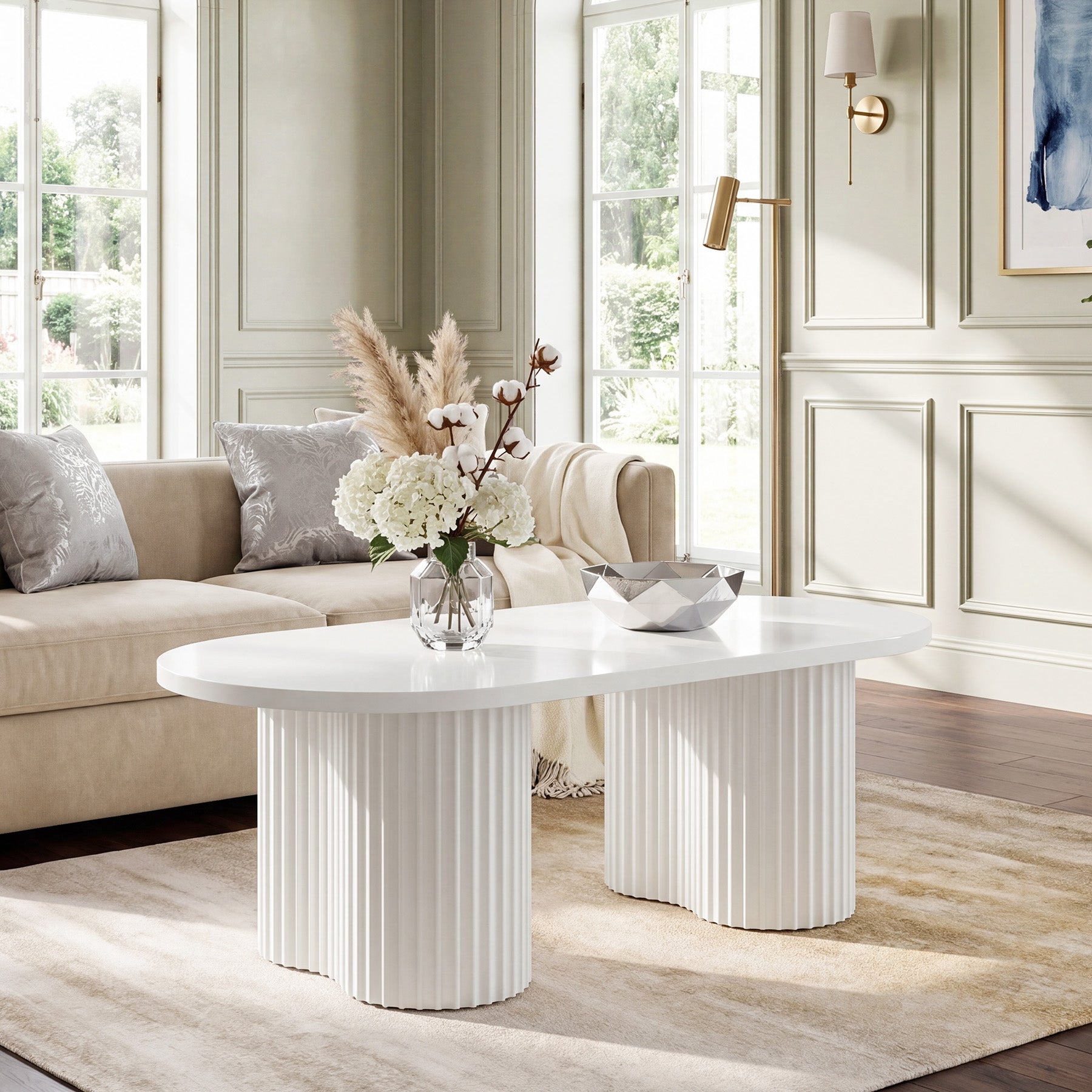 Tribesigns Table Basse Ovale de 120 cm, Table de Salon Moderne avec Surface Rainurée Minimaliste