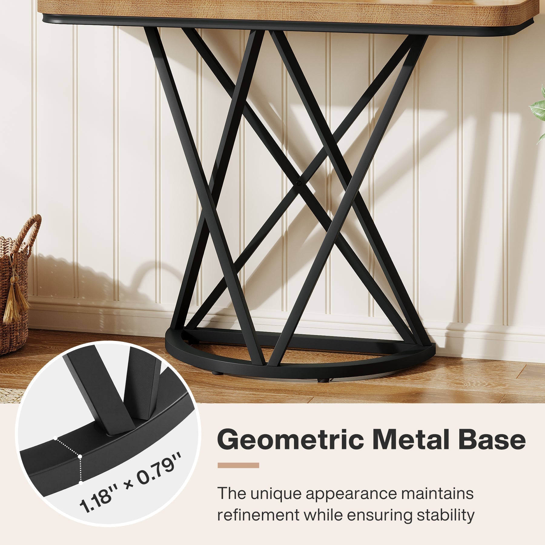 Tribesigns Console industrielle de 105 cm, Table d'entrée étroite avec piètement géométrique en métal