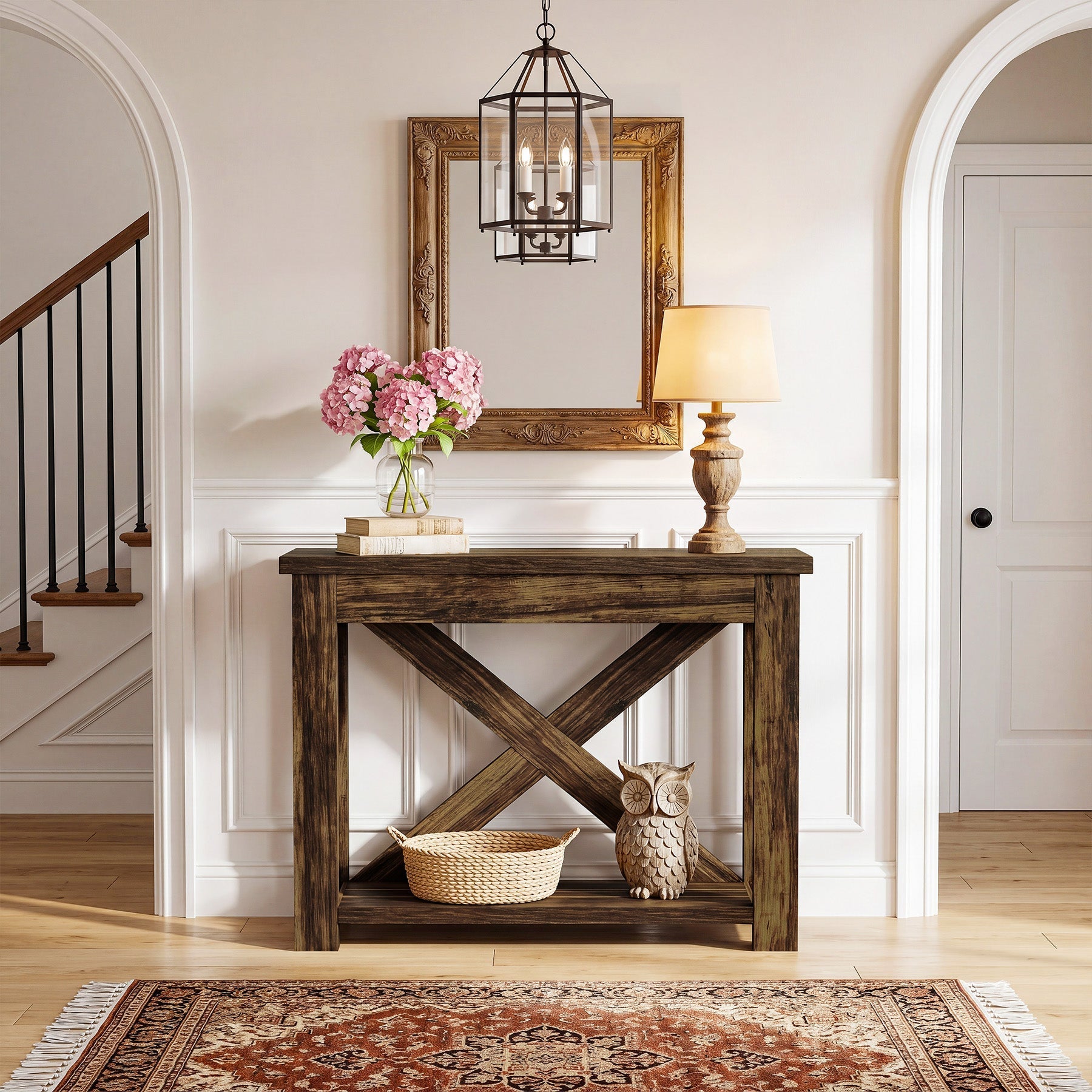 Tribesigns Console de 105 cm de long style champêtre avec étagère, Table d'entrée étroite à 2 niveaux