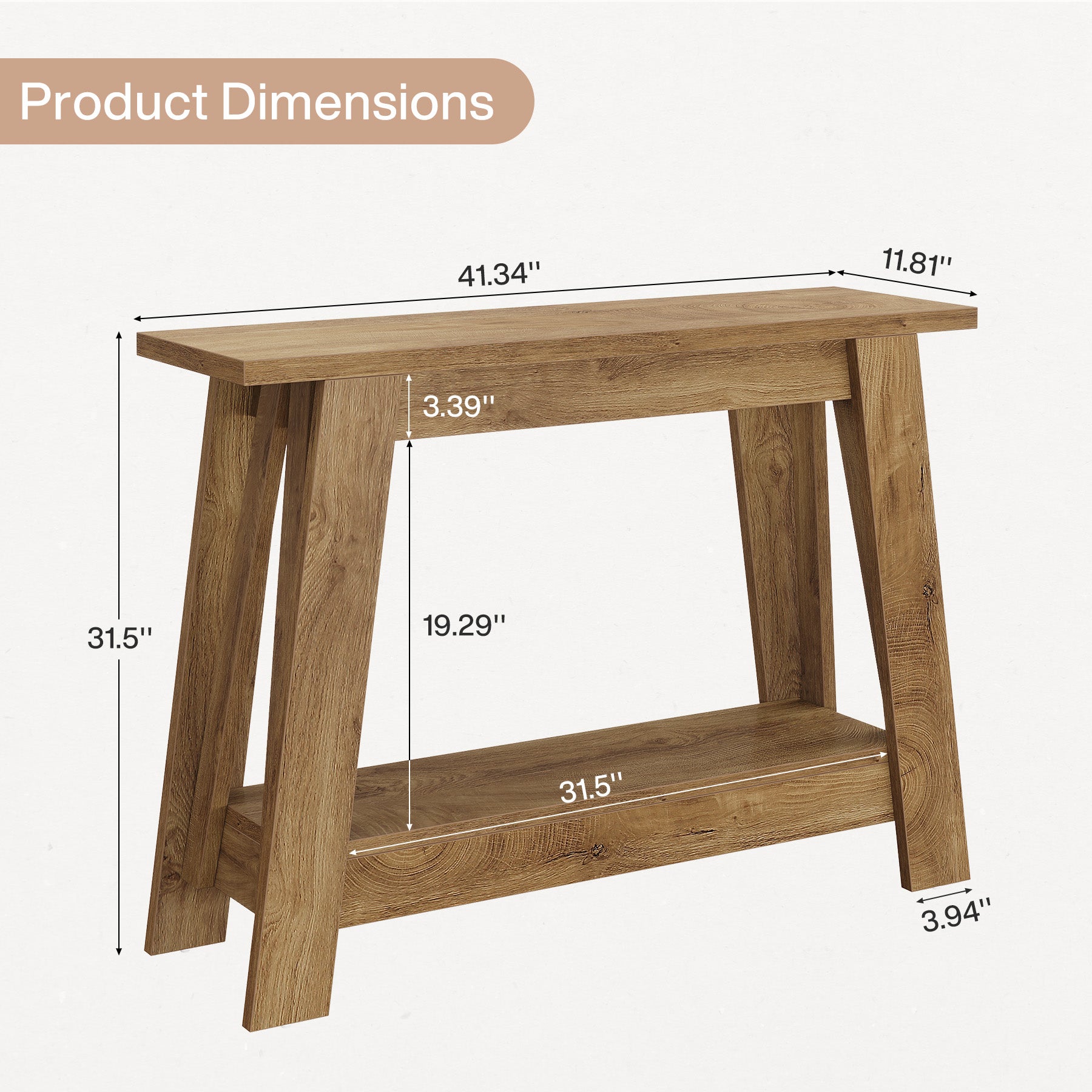 Tribesigns Console de style campagnard de 105 cm, Table d'entrée étroite à 2 niveaux avec espace de rangement
