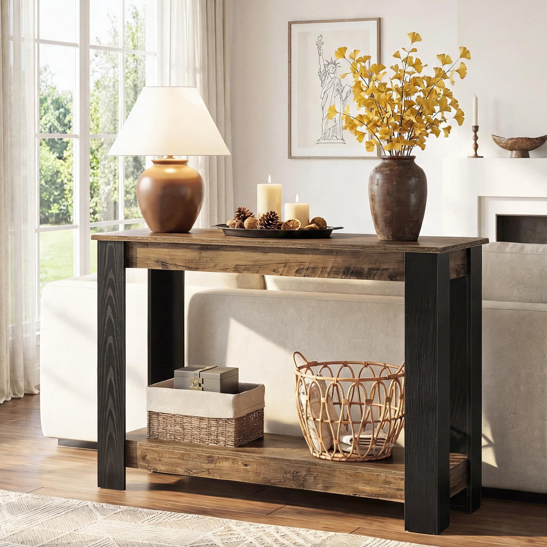 Tribesigns Console Étroite de 105 cm à 2 Niveaux, Idéale comme Table d’Entrée pour Salon