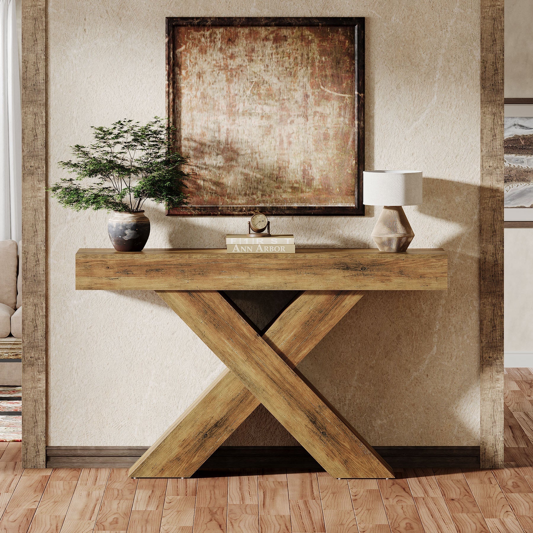 Tribesigns Console van 140 cm, Houten bijzettafel met uniek design