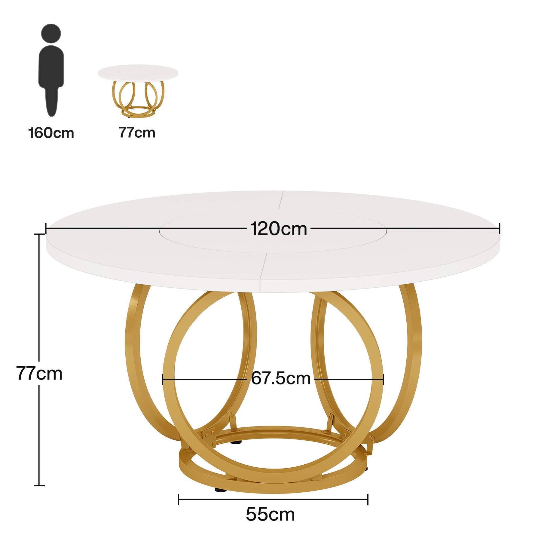 Tribesigns Table à manger ronde, Table à manger de cuisine moderne 120 cm
