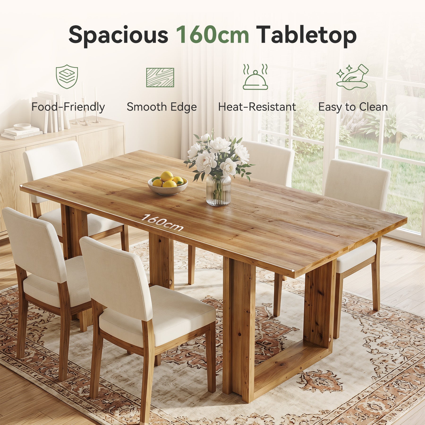 Tribesigns Table à Manger en Bois Massif de 160 cm, Table de Cuisine Rectangulaire pour 4 à 6 Personnes