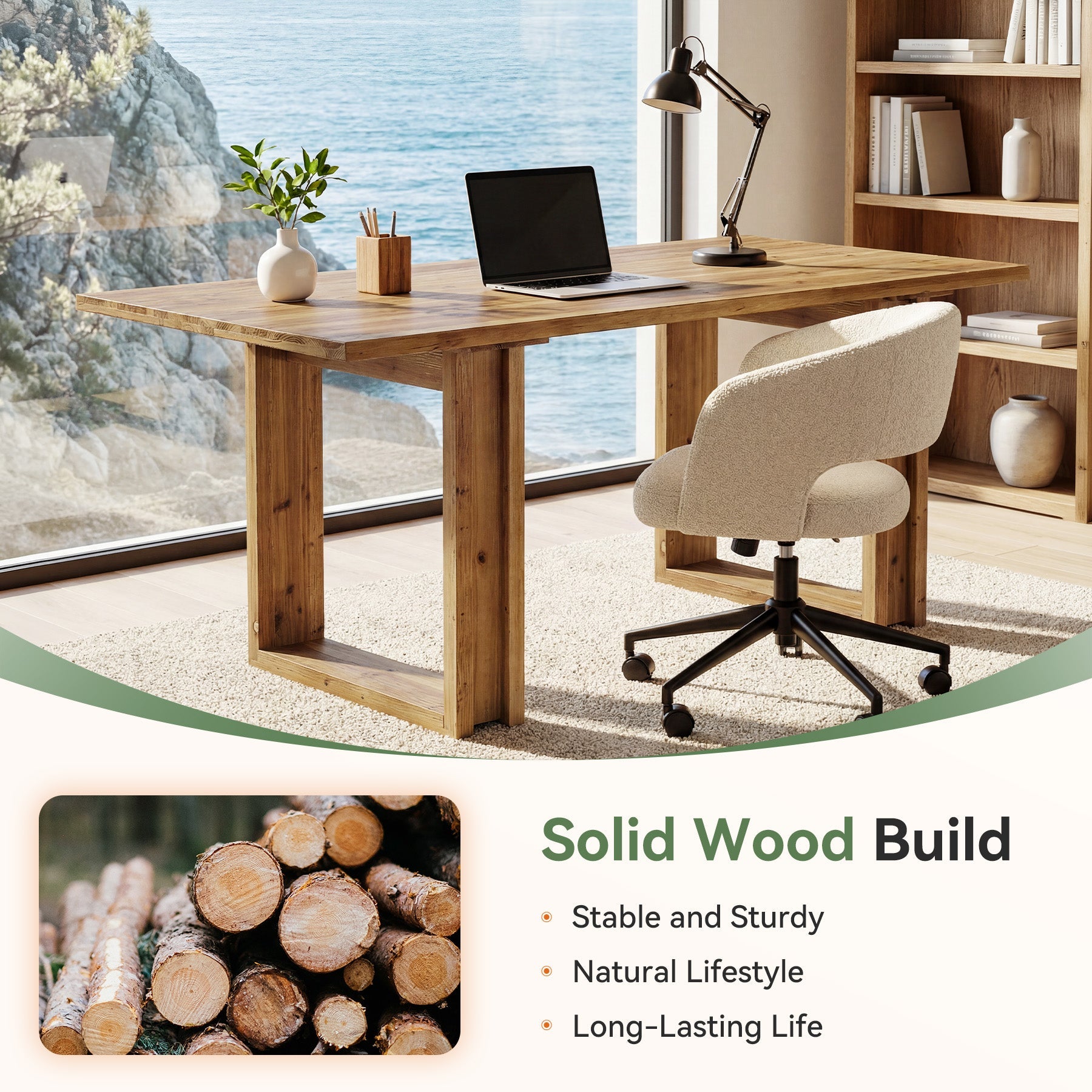 Tribesigns Bureau en Bois Massif de 160 cm, Grand Bureau à Domicile en Sapin