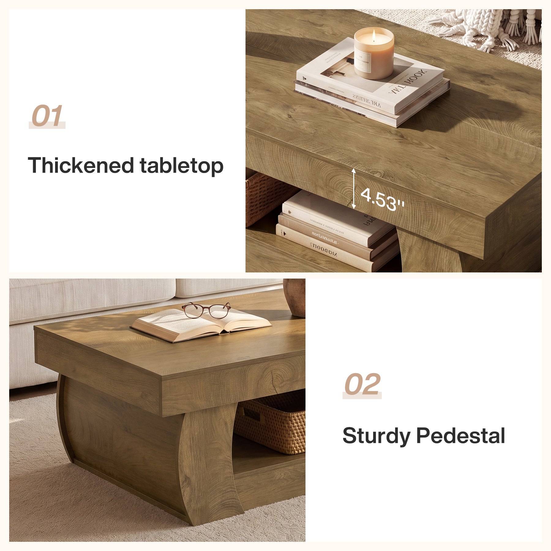 Tribesigns Table Basse Moderne de 140 cm avec Étagère Ouverte, Table Rectangulaire de Salon aux Côtés Courbés