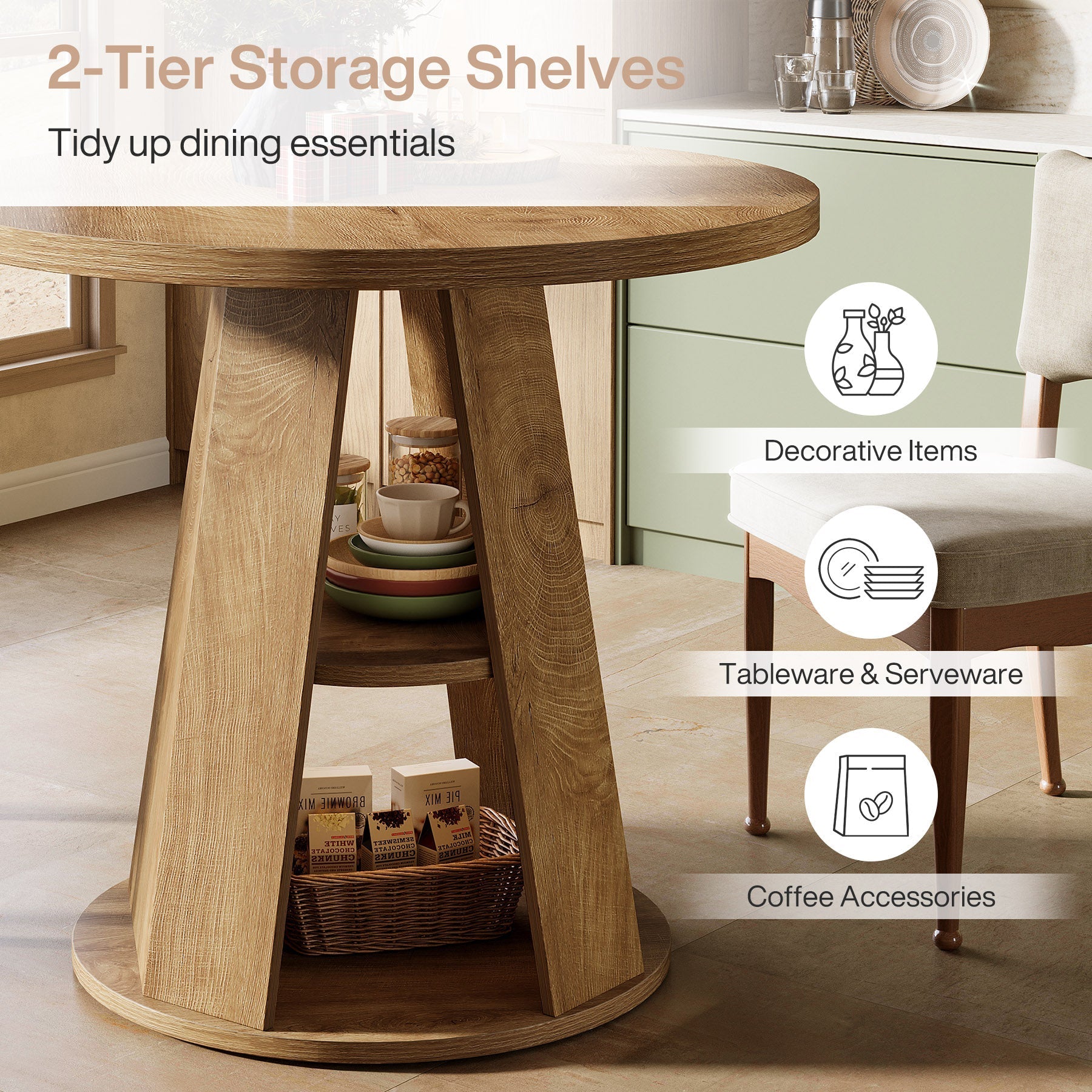 Tribesigns Ronde Eettafel 80 cm voor 2-4 Personen, Kleine Keukentafel