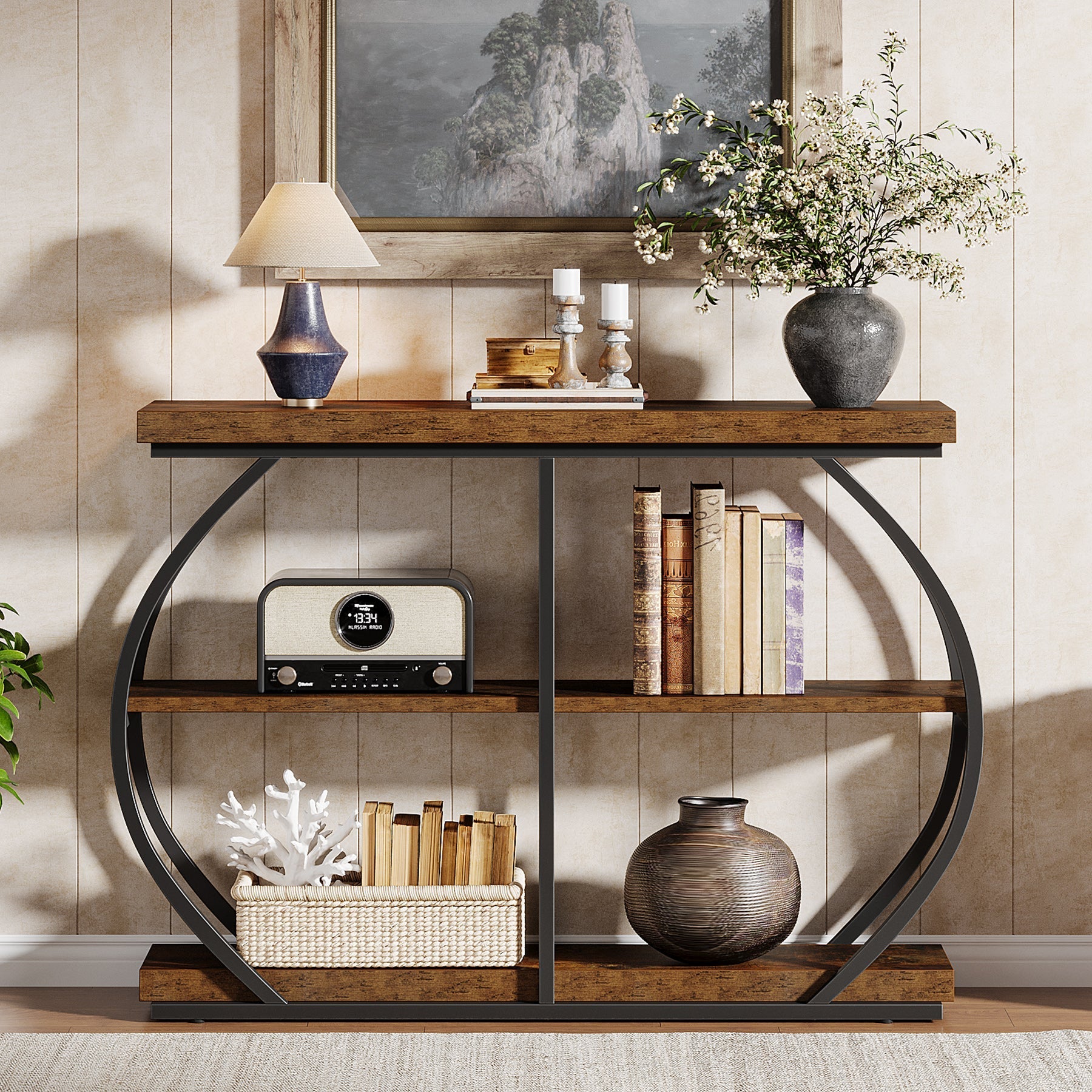 Tribesigns Consoletafel van 105 cm, 3-laags haltafel met boogframe