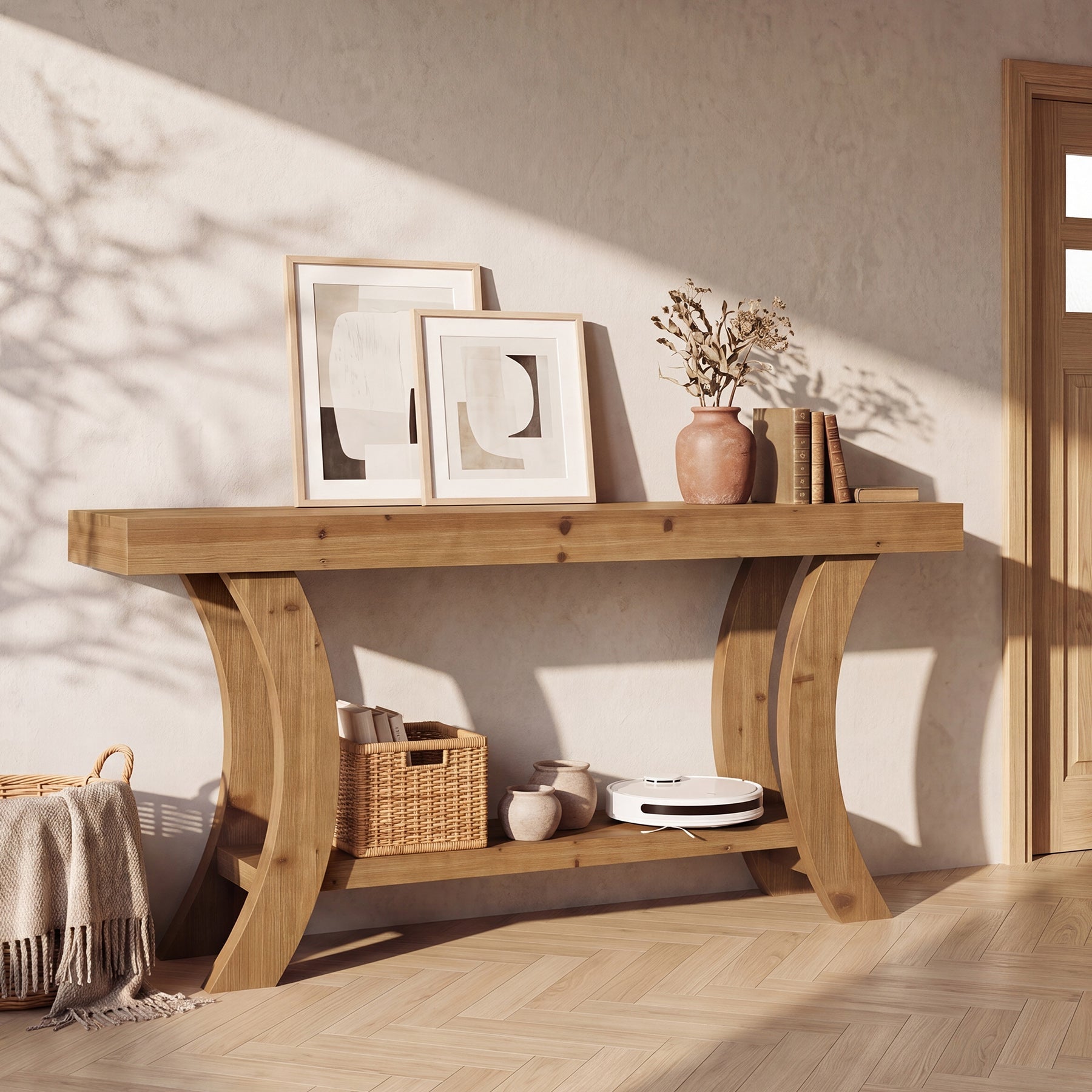 Tribesigns Console en Bois Massif 160 cm avec Étagère et Structure Arquée