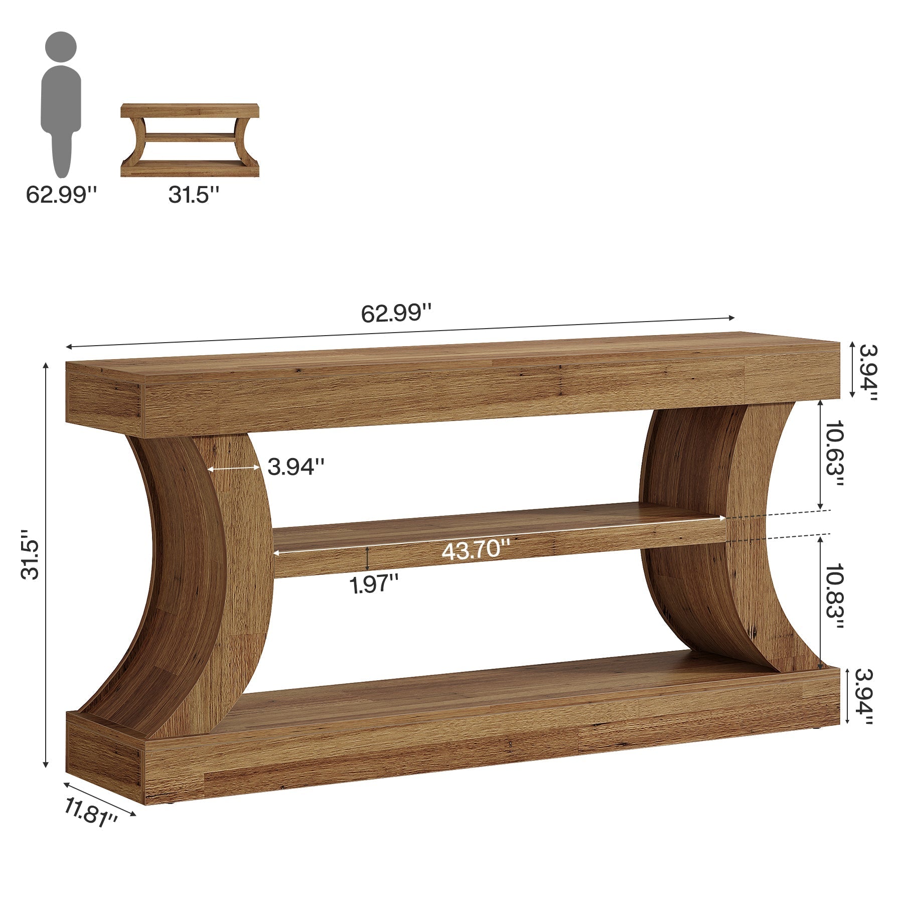 Tribesigns 160 cm gebogen consoletafel, laag tv-meubel met opbergruimte voor de woonkamer