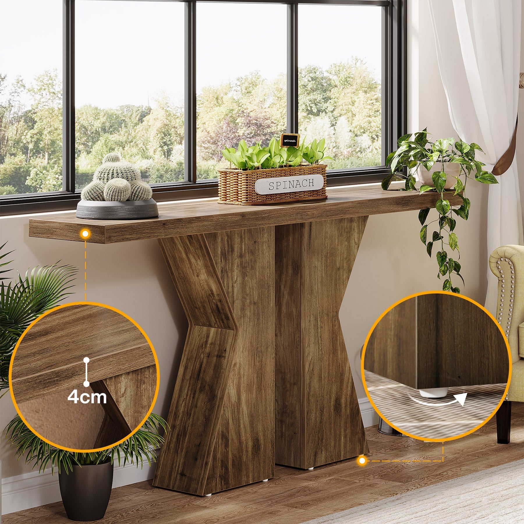 Tribesigns Houten Consoletafel, Bankhaltafel met K-vormig frame