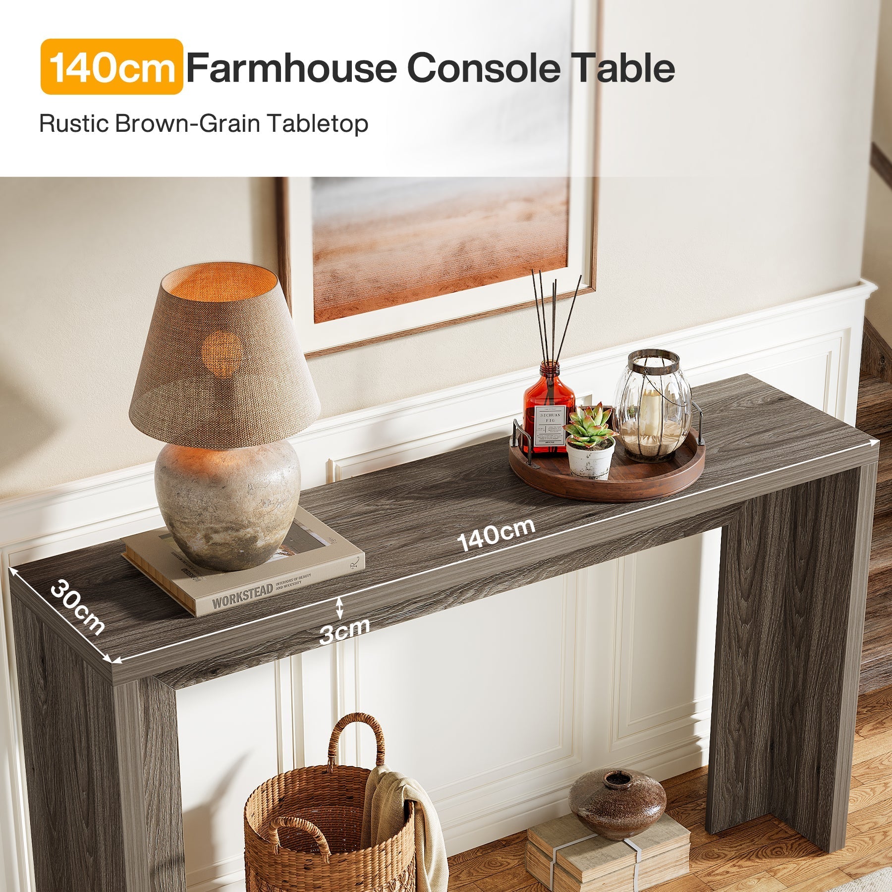 Tribesigns Console style campagne 140 cm, Table d'entrée étroite avec rangement