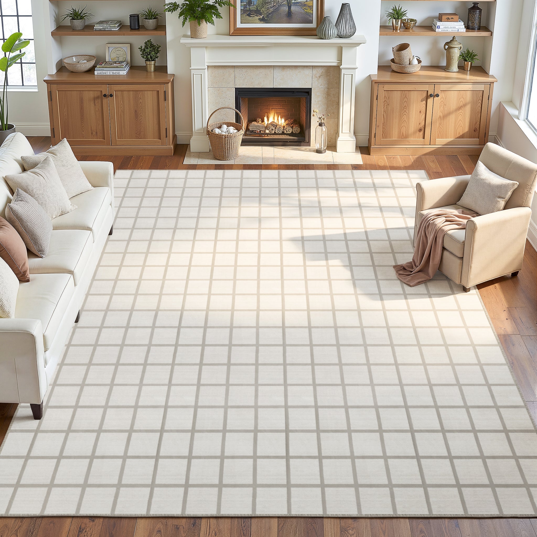 Tribesigns Tapis Moderne à Carreaux, Tapis Lavable à Damier, Doux et Antidérapant pour Salon, Certifié OEKO-TEX