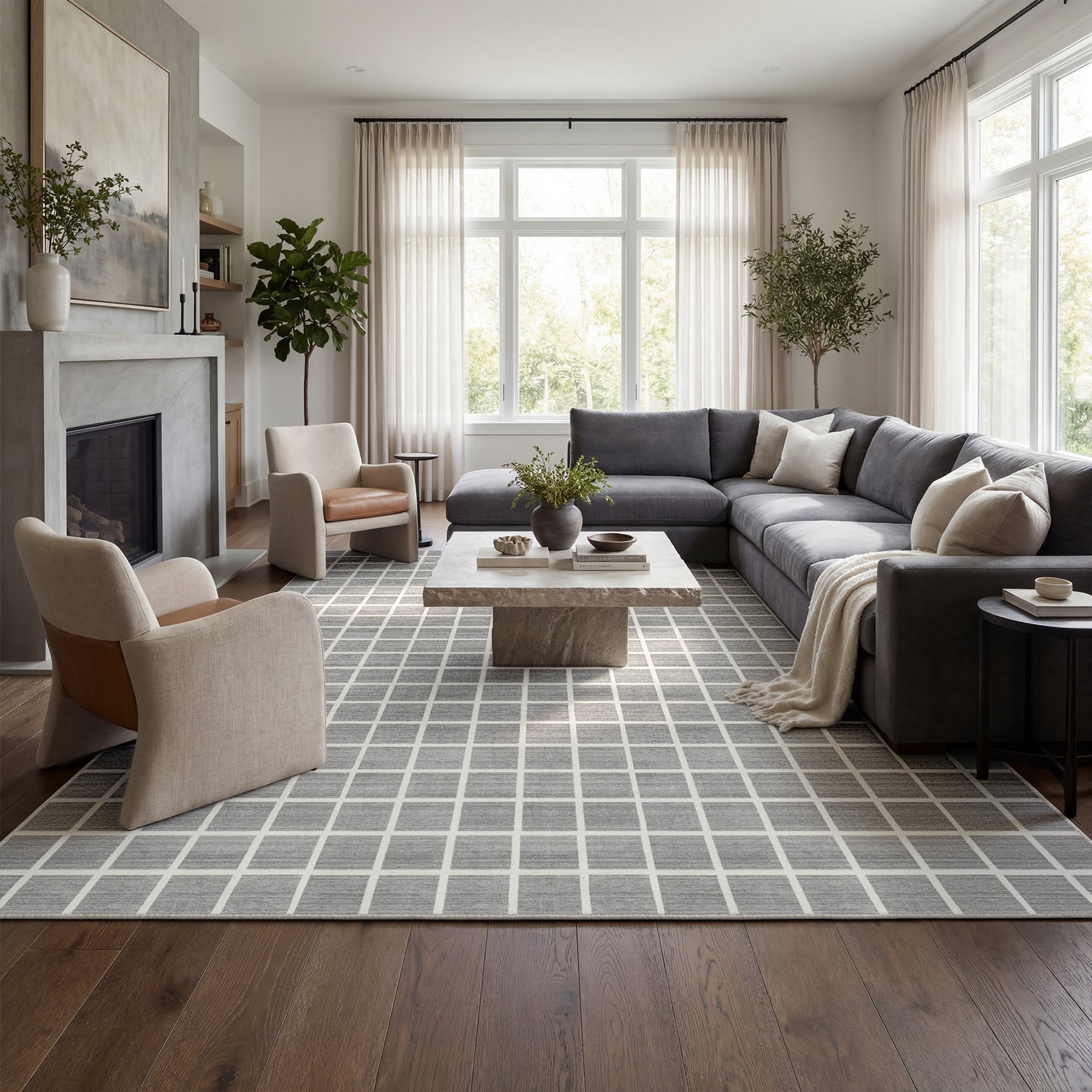Tribesigns Tapis Moderne à Carreaux, Tapis Lavable à Damier, Doux et Antidérapant pour Salon, Certifié OEKO-TEX
