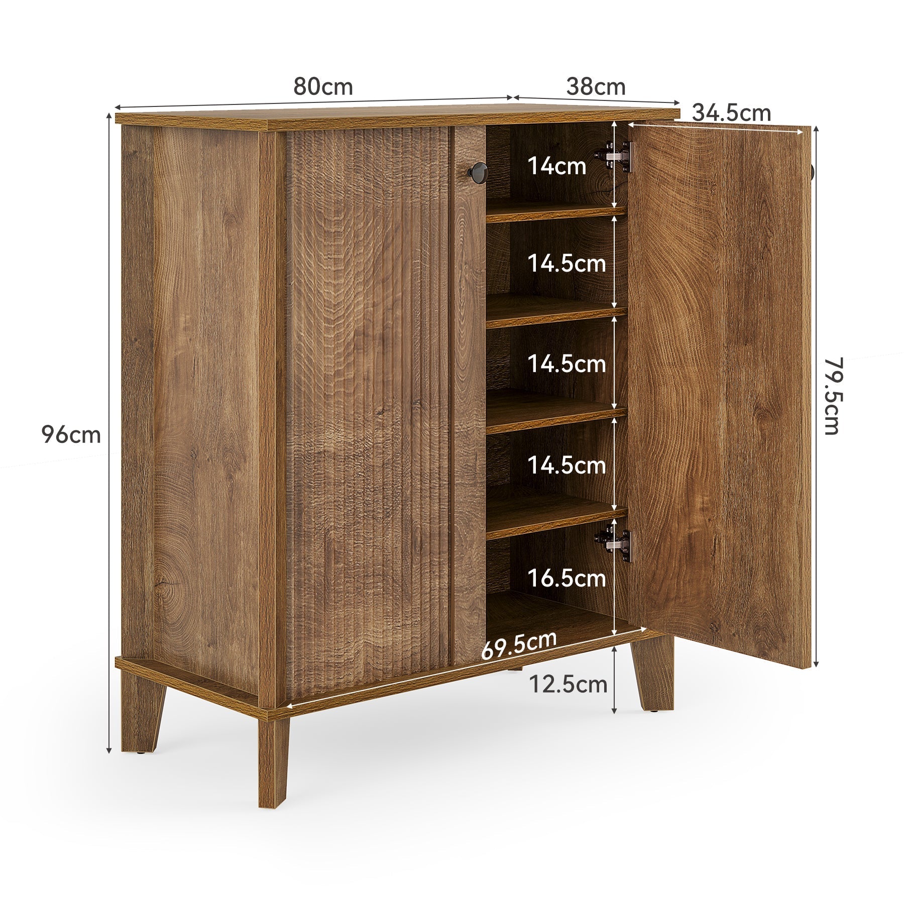 Tribesigns Meuble à chaussures 80 cm, Armoire à chaussures moderne à 5 niveaux avec portes et étagères réglables
