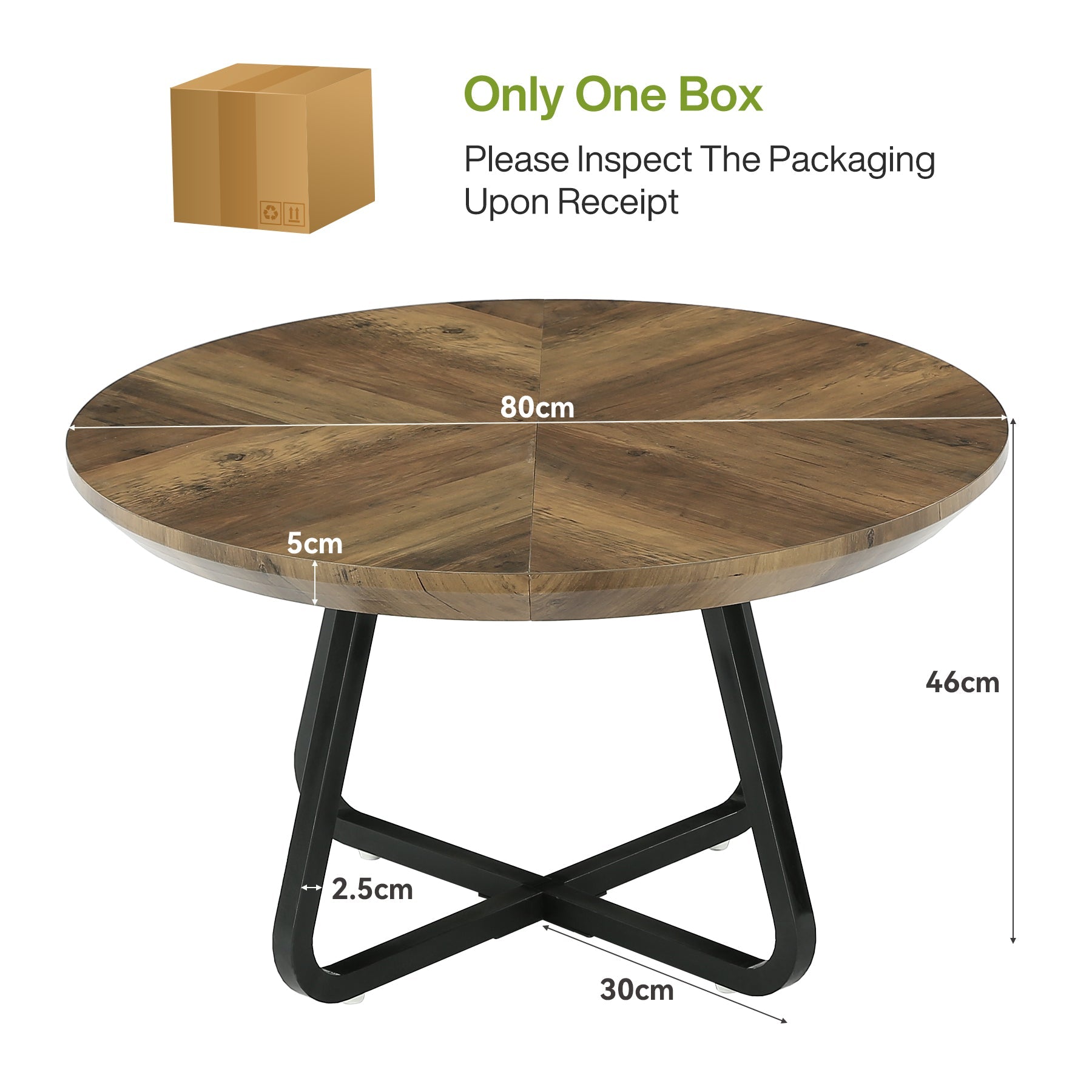 Tribesigns Table Basse Ronde 80 cm, Style Industriel avec Pieds en Métal