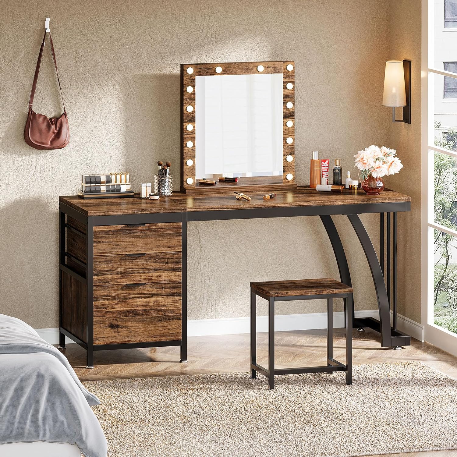 Tribesigns Coiffeuse meuble à 3 tiroirs réversibles, Bureau de maquillage chic