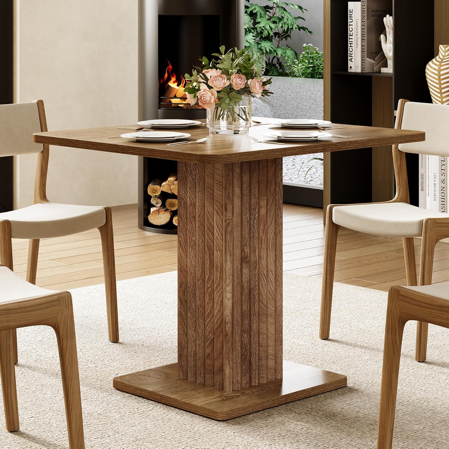 Table à manger compacte 90x80 cm pour 4 personnes avec un piètement robuste, Style champêtre, pour la cuisine et le salon