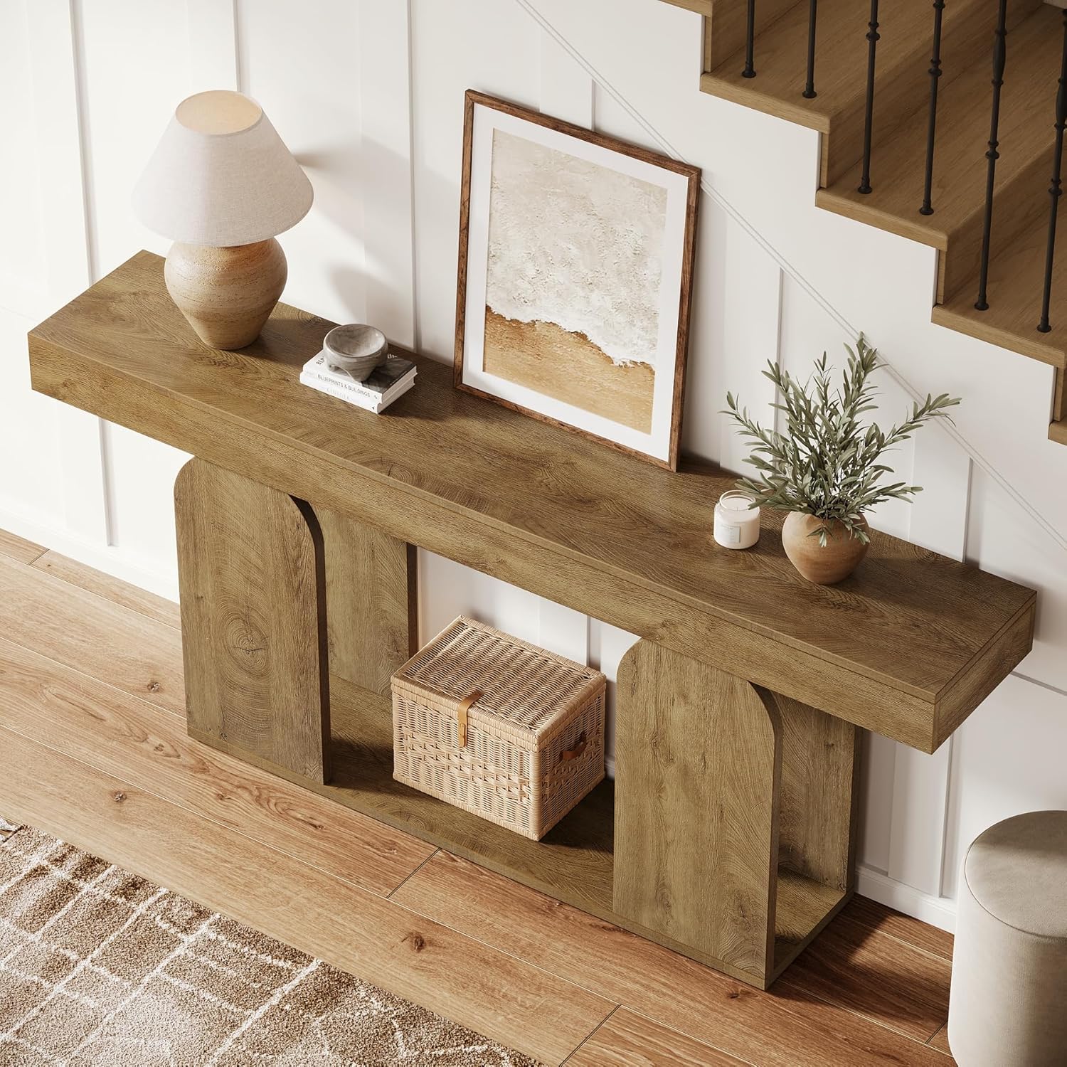 Tribesigns Console de 160 cm avec piètement en U, Table d'entrée longue et moderne à 2 étagères