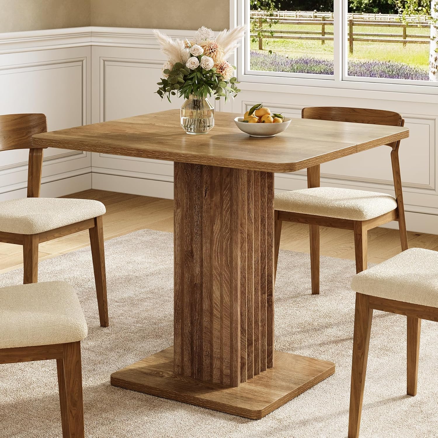 Table à manger compacte 90x80 cm pour 4 personnes avec un piètement robuste, Style champêtre, pour la cuisine et le salon
