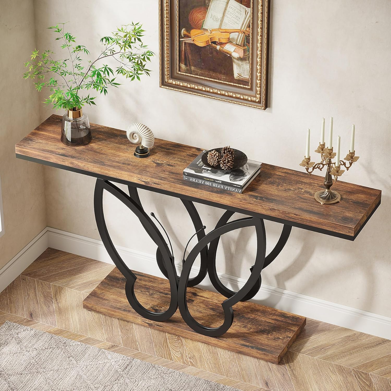 Tribesigns Table Console, Table d'entrée avec Cadre en métal Papillon Tables d'appoint longue et étroite en Bois