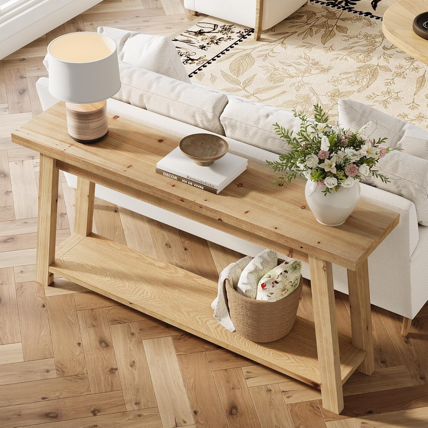 Meuble TV bas en bois massif de 180 cm pour téléviseurs de 65 à 80 pouces, Meuble multimédia de style champêtre