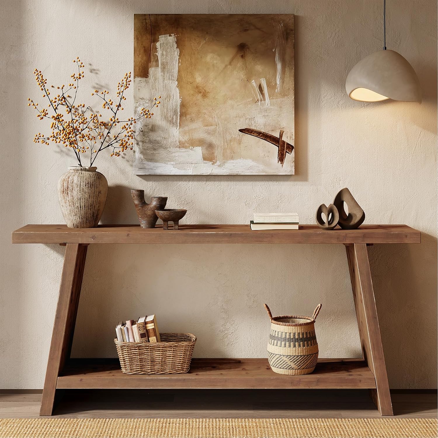 Tribesigns Console longue de 160 cm, table étroite derrière canapé en bois massif avec 2 étagères
