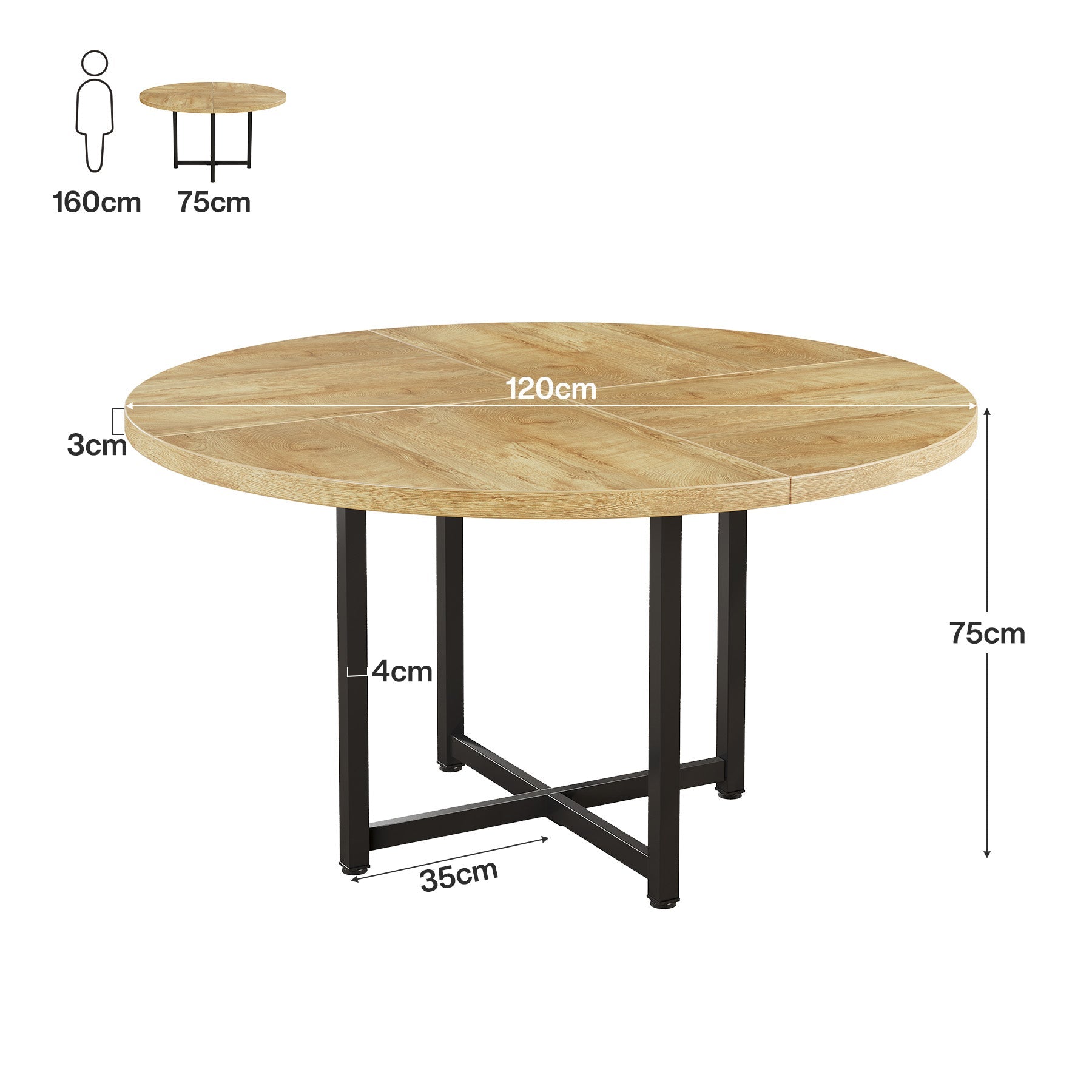 Tribesigns Table à manger ronde de 120 cm, Base en métal robuste peu encombrante
