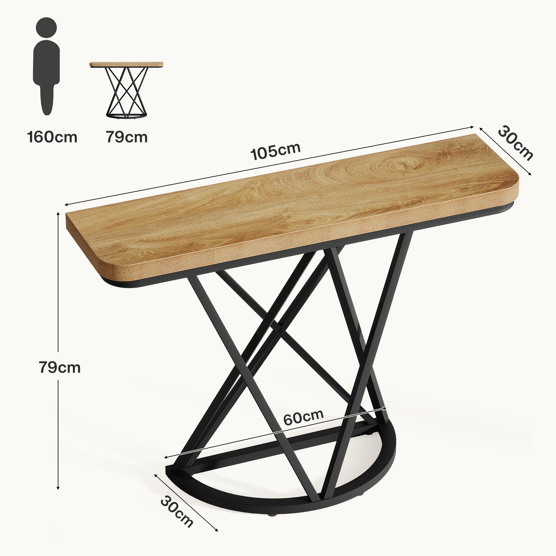 Tribesigns Console industrielle de 105 cm, Table d'entrée étroite avec piètement géométrique en métal
