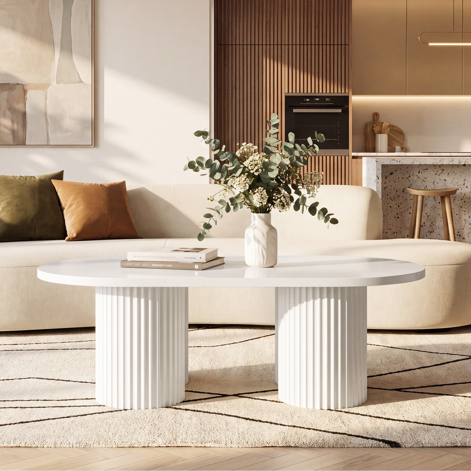 Tribesigns Table Basse Ovale de 120 cm, Table de Salon Moderne avec Surface Rainurée Minimaliste