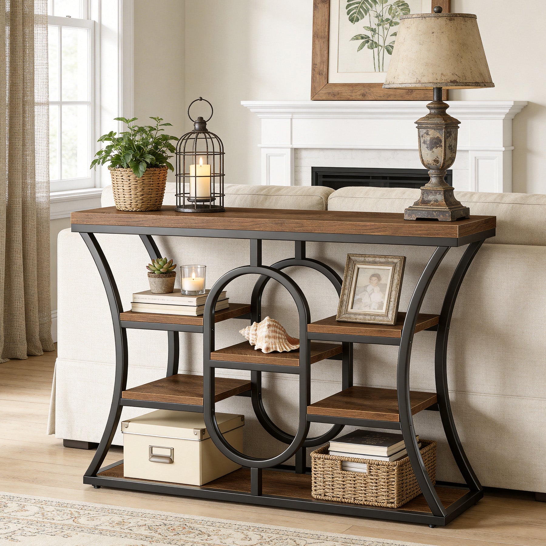 Tribesigns Smalle Console Tafel 105 cm, 5-laags Bijzettafel in Industriële Stijl