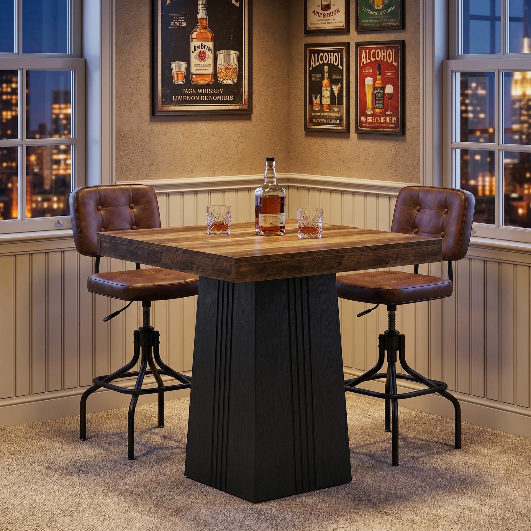 Tribesigns Table de Bar Carrée 80 cm, Hauteur 90 cm, Style Bistro avec Pieds Cannelés