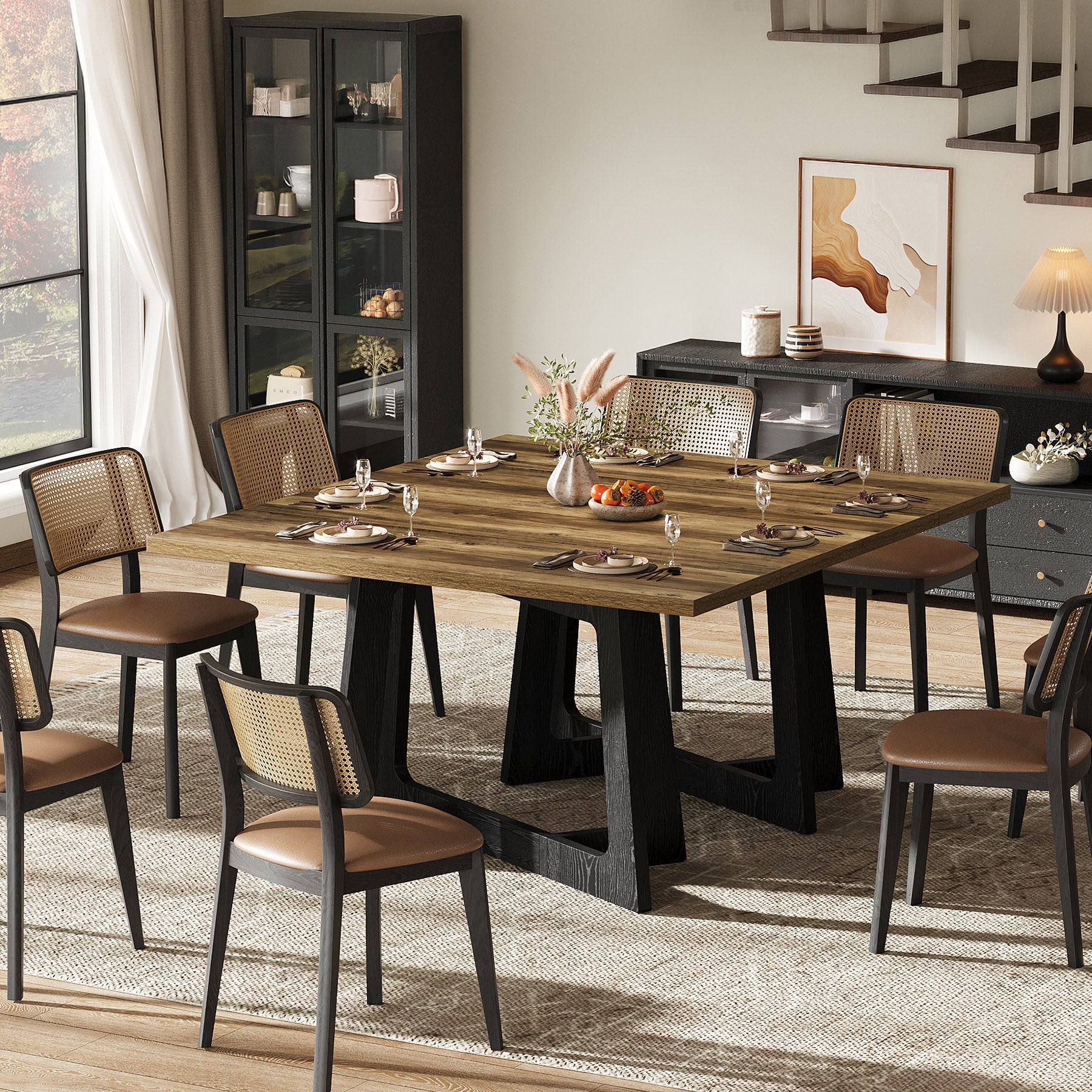 Tribesigns Table à Manger 120 x 79 cm pour 2 à 4 Personnes, Table de Cuisine Rustique avec Base Robuste pour Petits Espaces