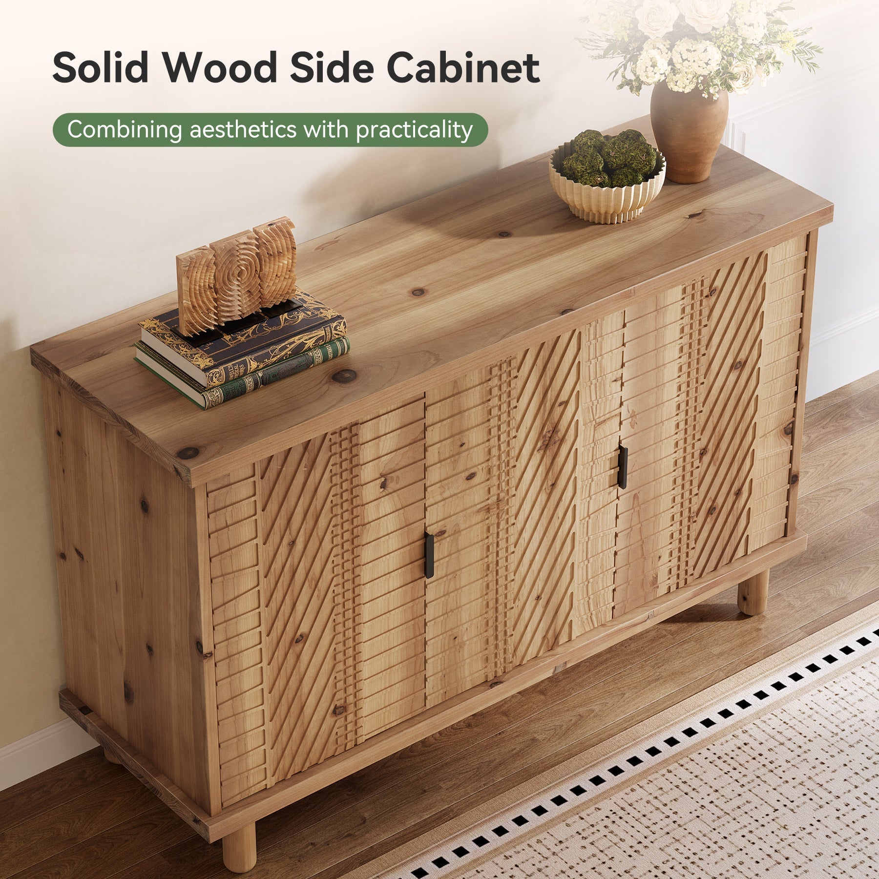 Tribesigns Buffet en bois massif avec espace de rangement, Meuble de style campagnard avec 3 portes et 2 étagères réglables