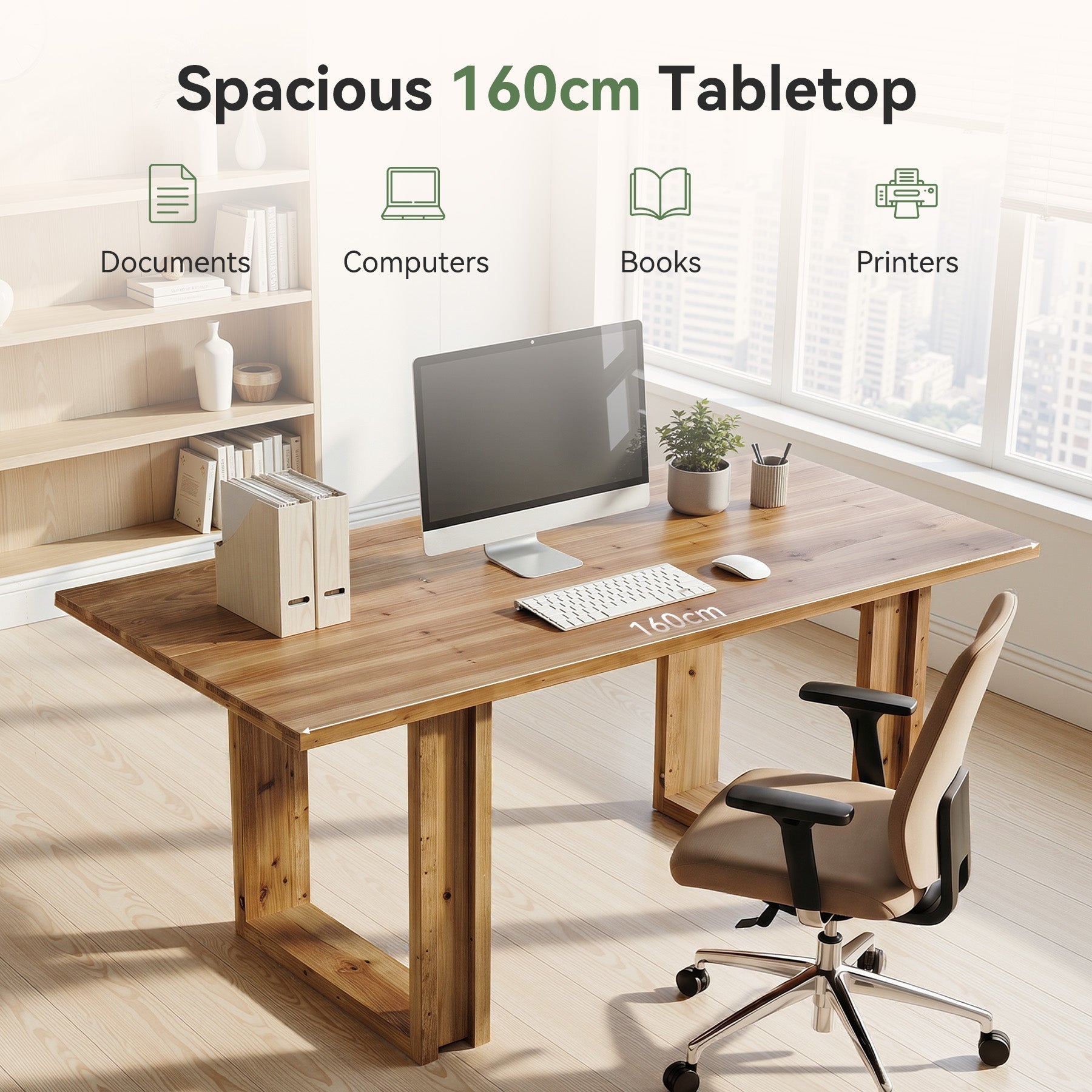 Tribesigns Bureau en Bois Massif de 160 cm, Grand Bureau à Domicile en Sapin