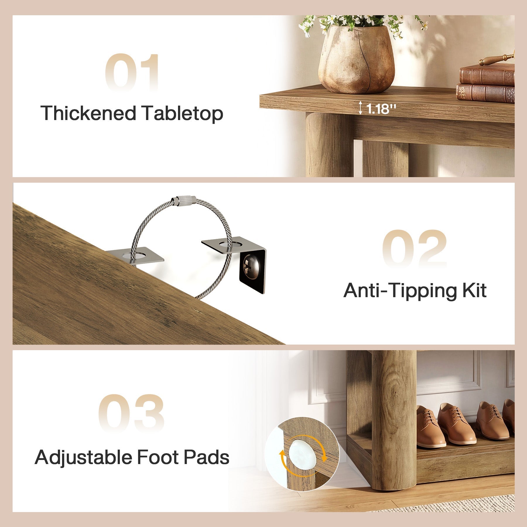 Tribesigns Console de 105 cm, Table d'entrée étroite avec 3 étagères et structure épaisse