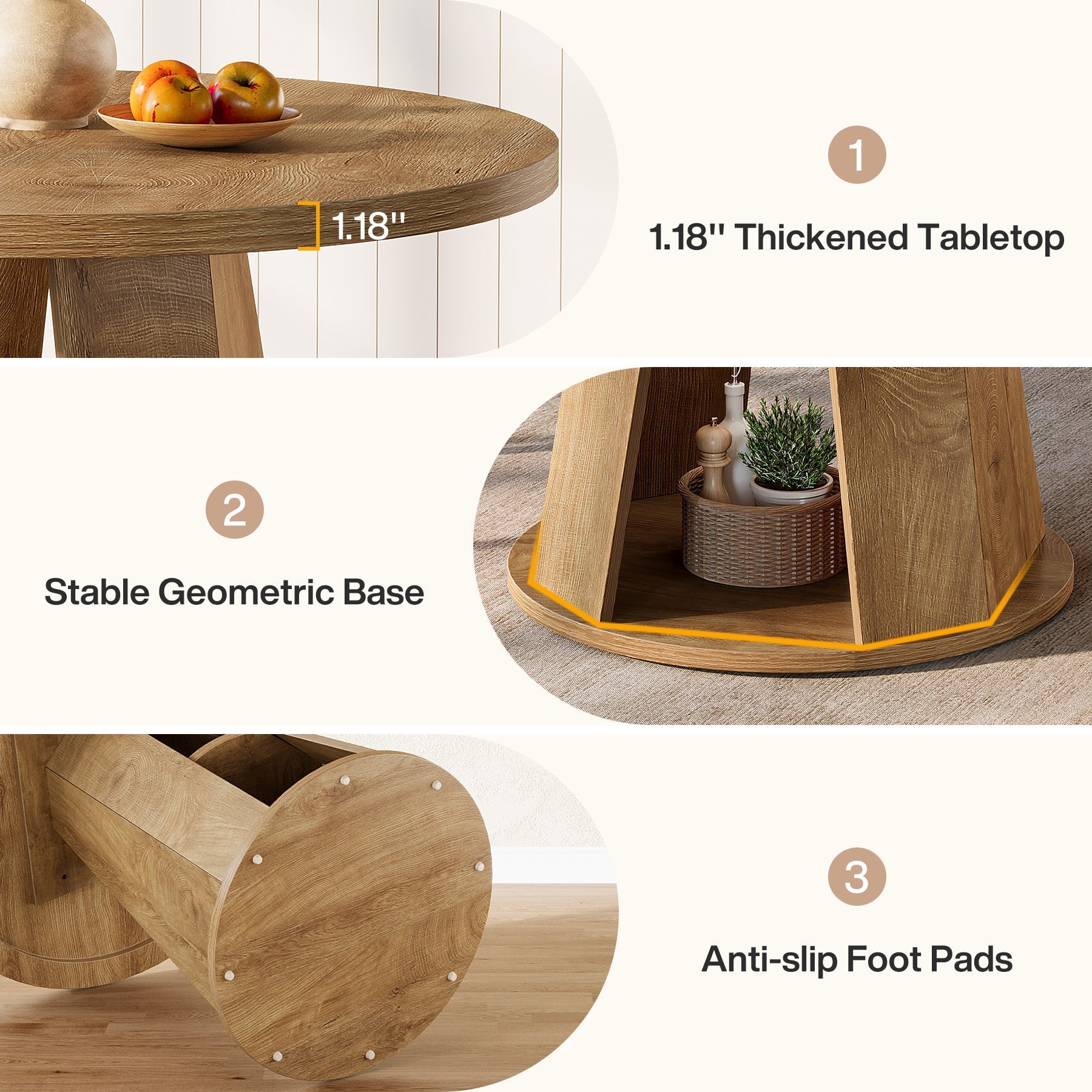 Tribesigns Ronde Eettafel 80 cm voor 2-4 Personen, Kleine Keukentafel