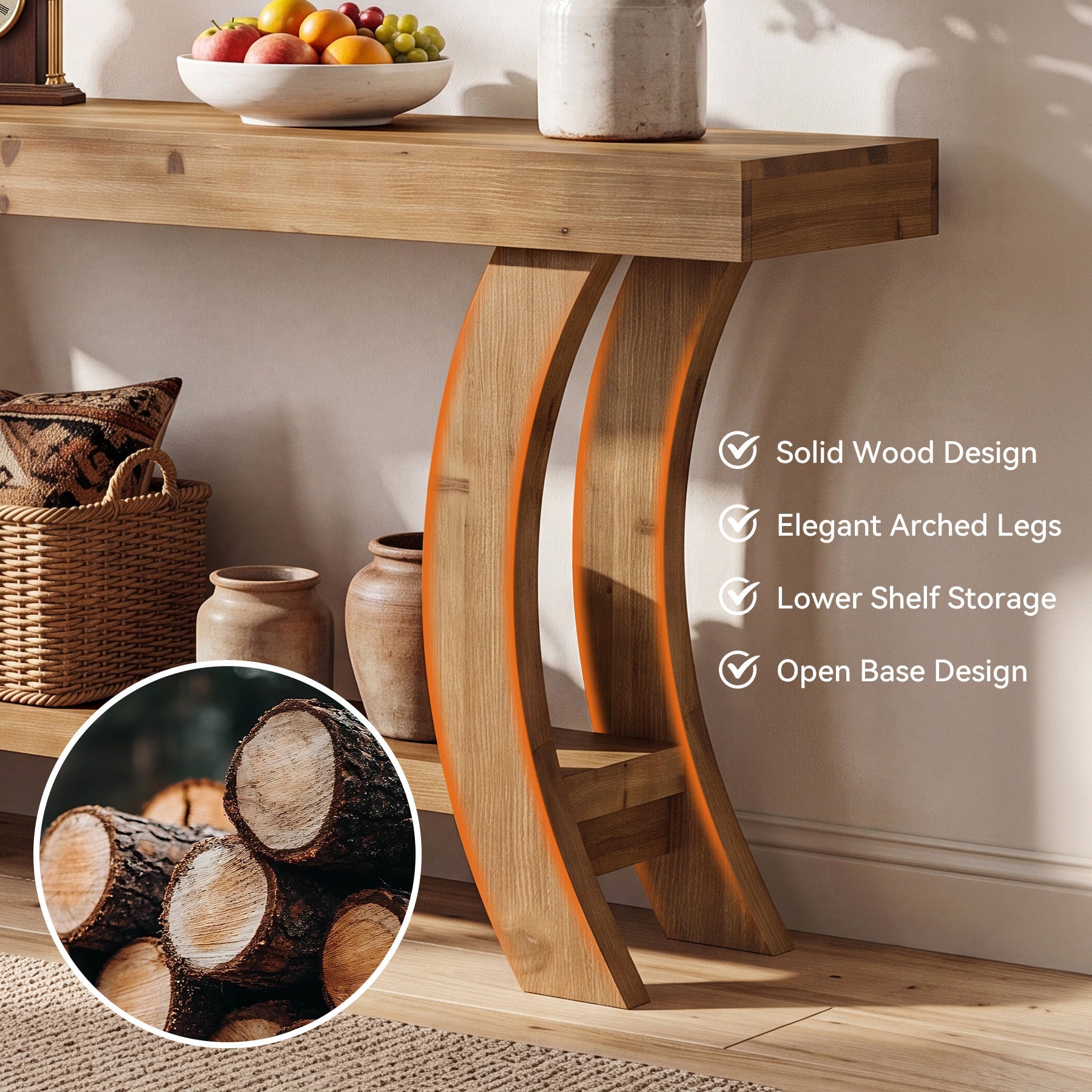 Tribesigns Console en Bois Massif 160 cm avec Étagère et Structure Arquée