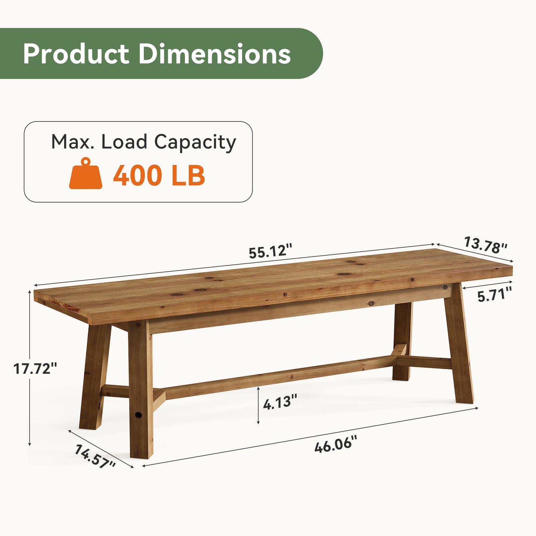 Tribesigns Banc en Bois Massif de 140 cm, Style Rustique, Idéal pour l’Entrée