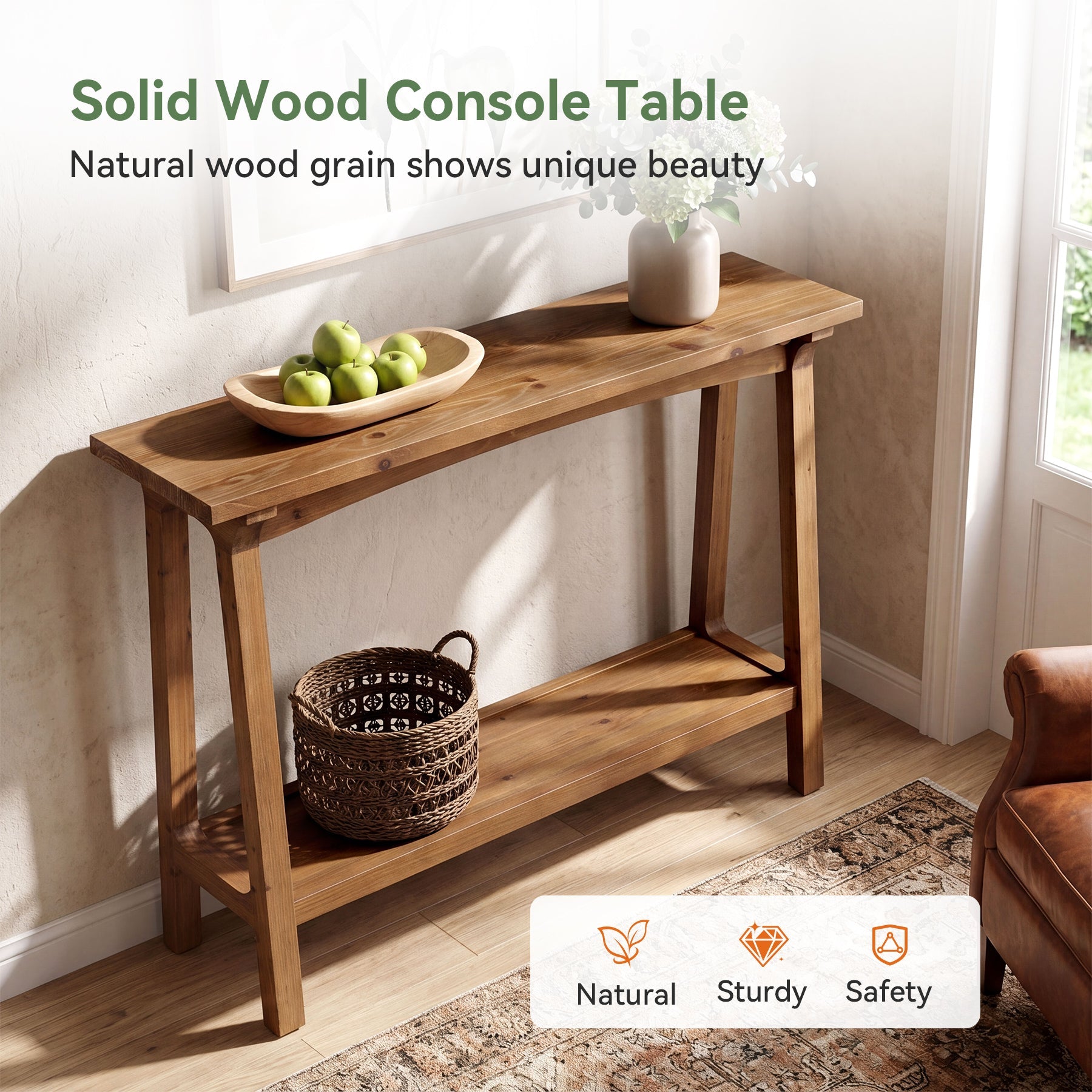 Tribesigns Console en Bois Massif de 100 cm, Étroite avec 2 Niveaux, Idéale pour l’Entrée