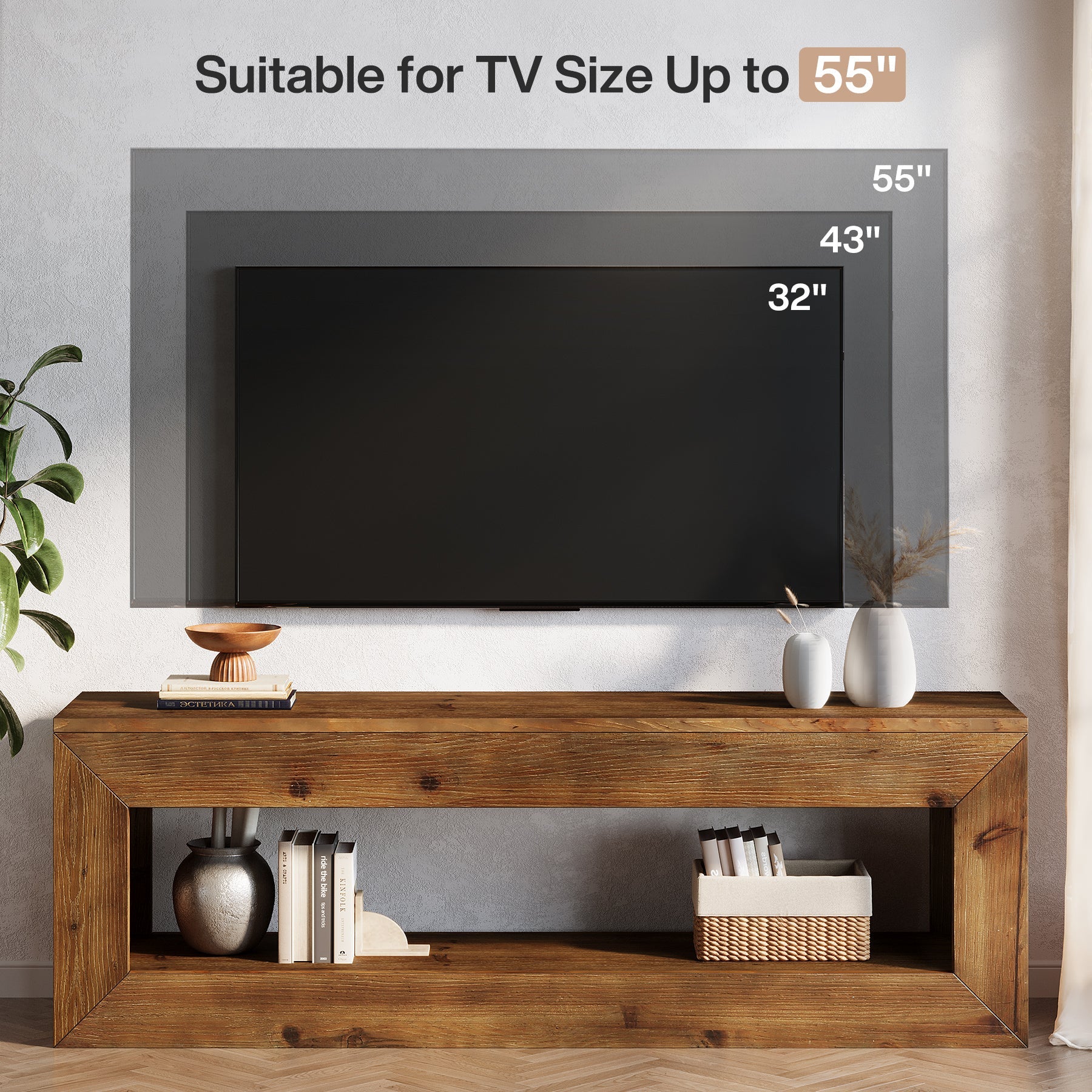 Tribesigns Meuble TV de 120 cm en Bois Massif avec Rangement, Meuble Bas Rustique pour Équipements Multimédias