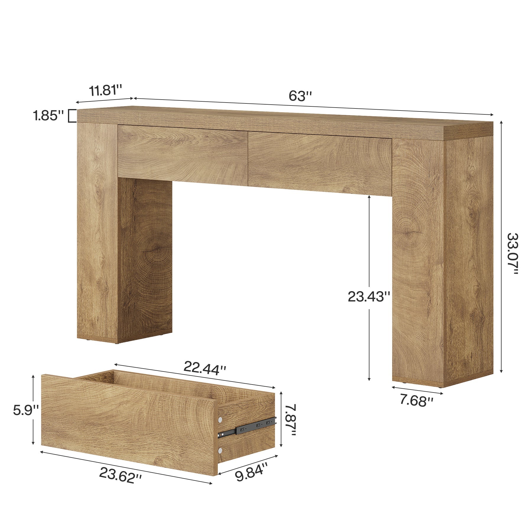 Tribesigns Sidetable 160 cm, smalle haltafel met 2 lades