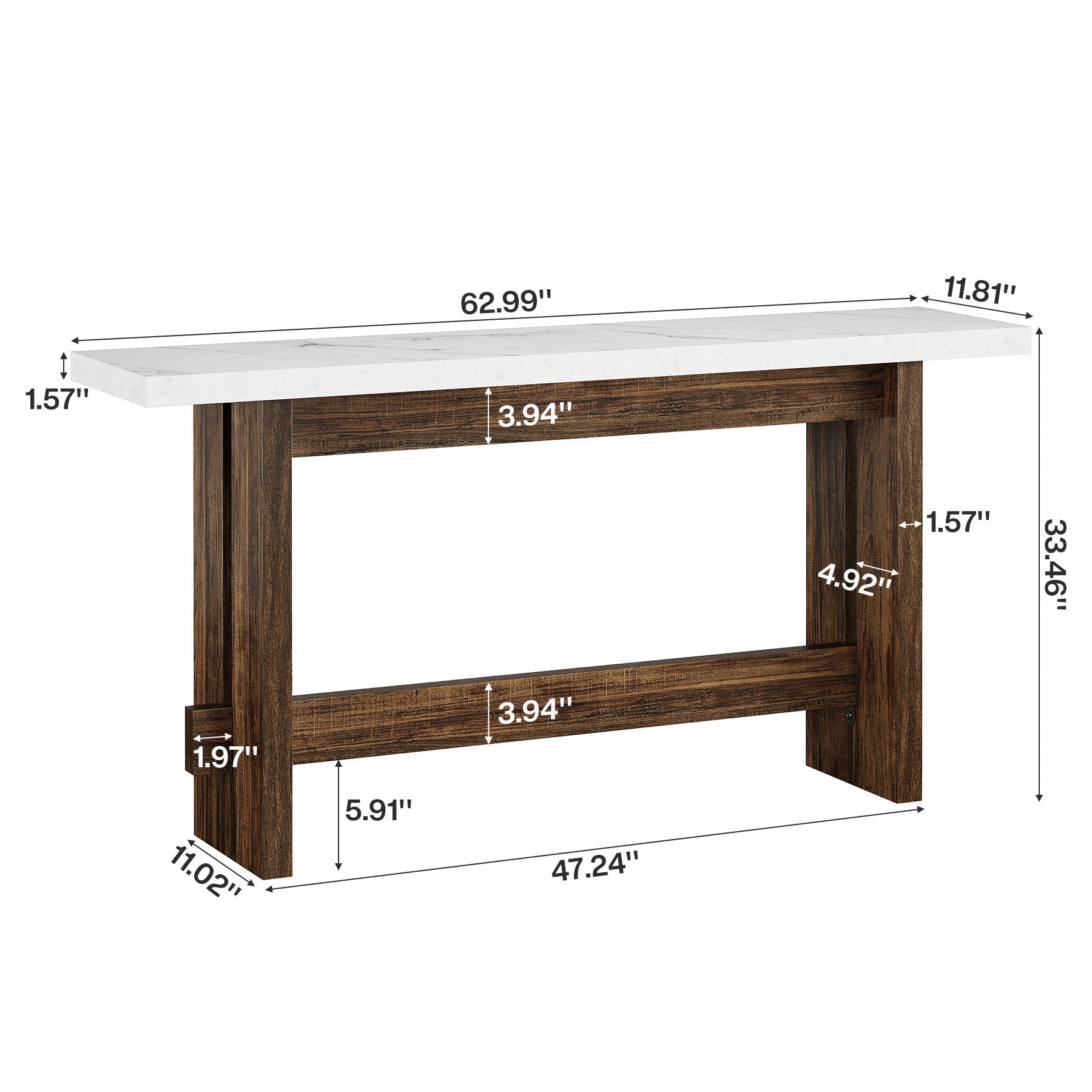 Tribesigns Console de 160 cm style ferme avec plateau effet marbre