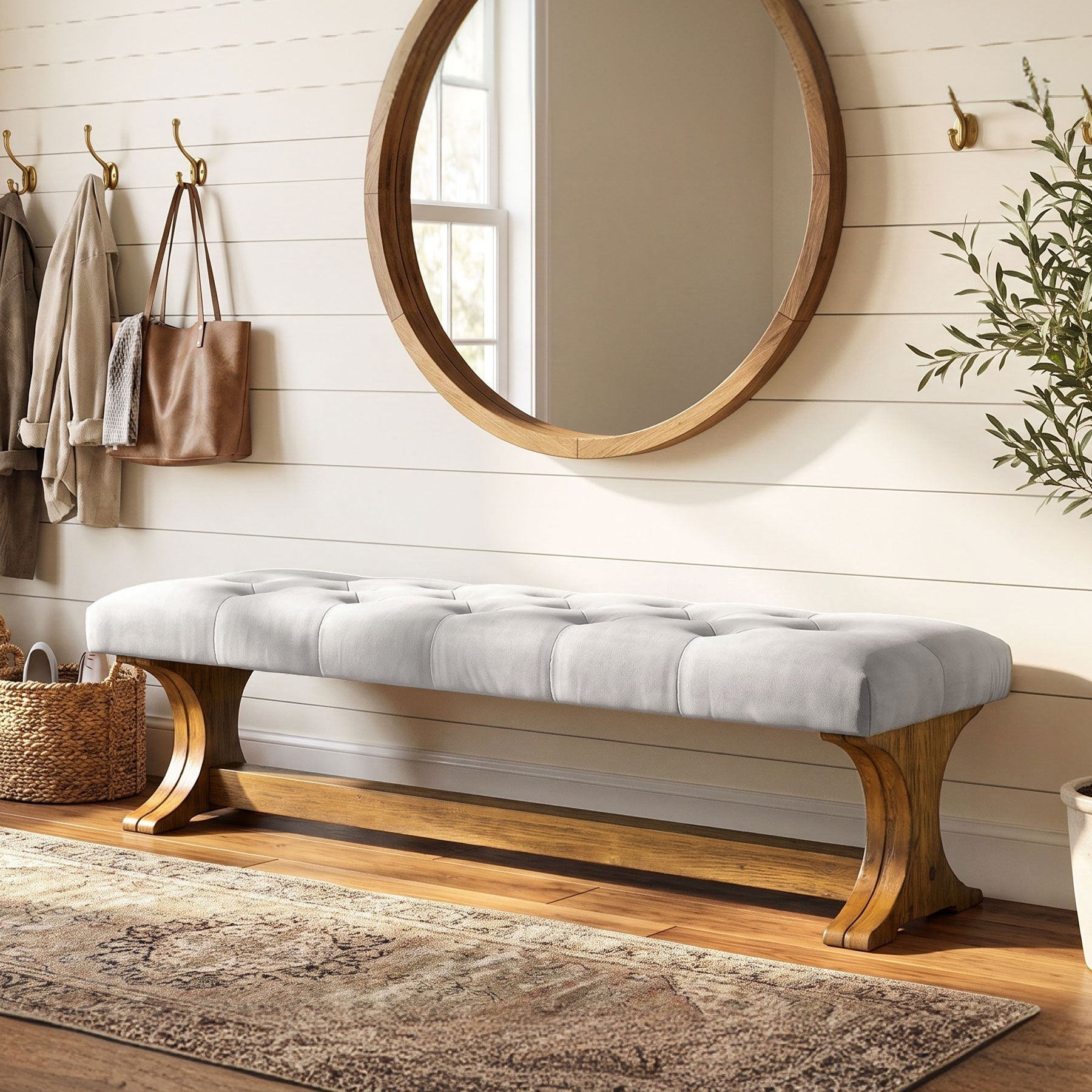 Tribesigns Banc Rembourré 140 cm en Bois Massif, Style Country pour Entrée