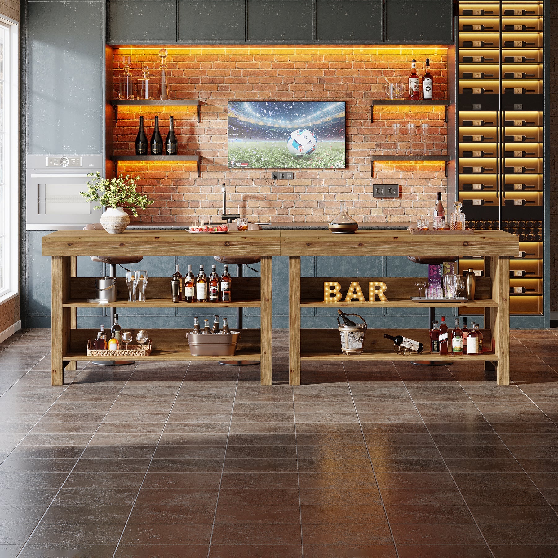 Tribesigns Table de Bar 140 cm, Table à Manger Rectangulaire à 3 Niveaux