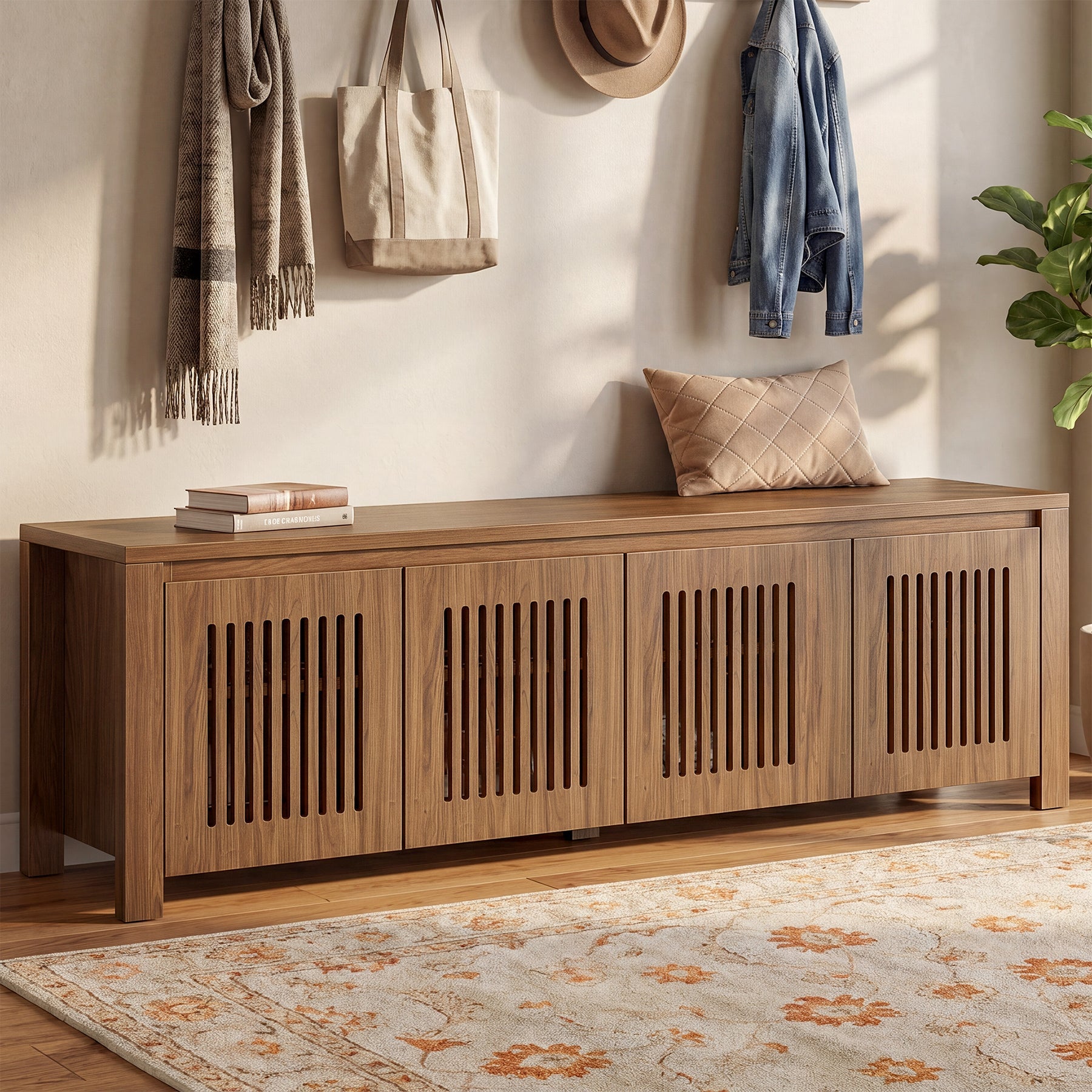 Tribesigns Meuble TV 140 cm, Meuble Bas Autoportant avec 8 Compartiments